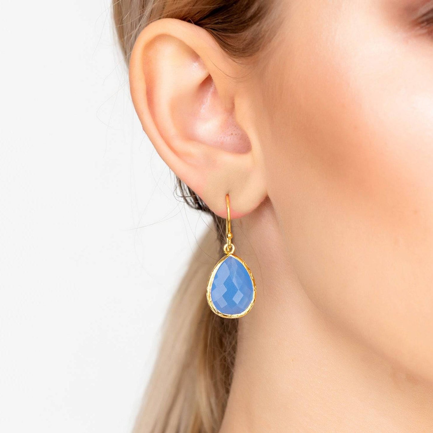 Petite Drop Earrings in Dark Blue Chalcedony and Dipped in Gold - Accessory101