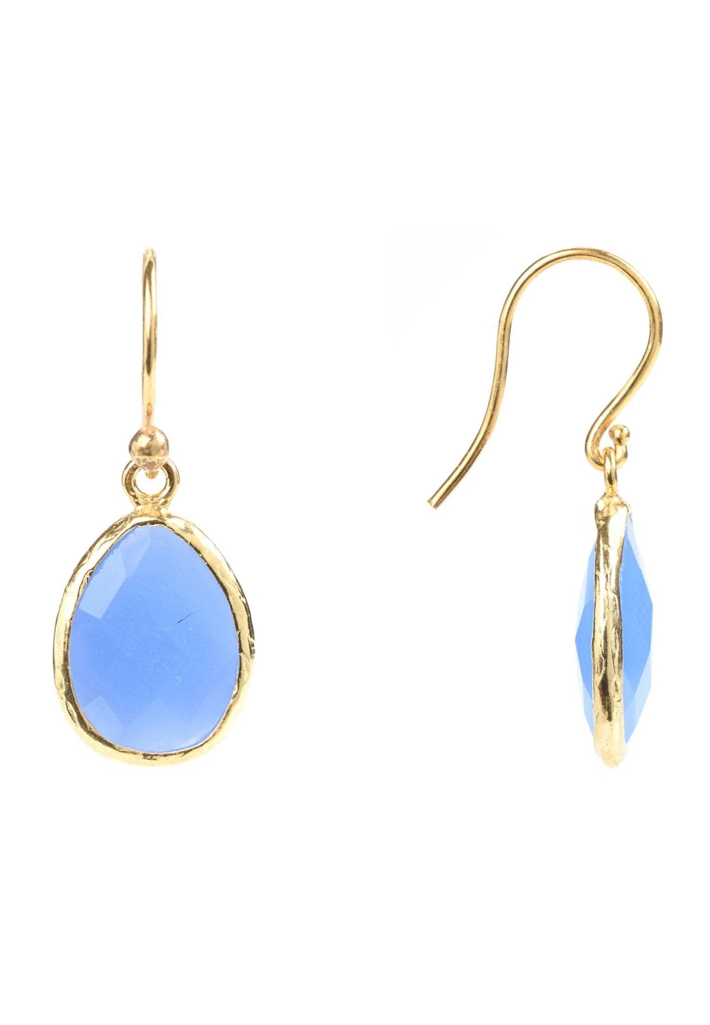 Petite Drop Earrings in Dark Blue Chalcedony and Dipped in Gold - Accessory101