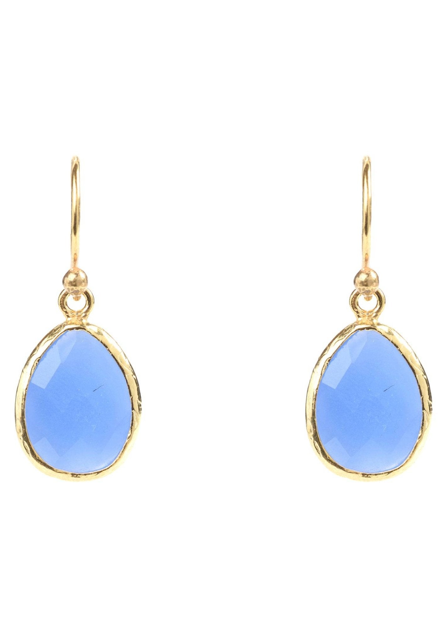 Petite Drop Earrings in Dark Blue Chalcedony and Dipped in Gold - Accessory101
