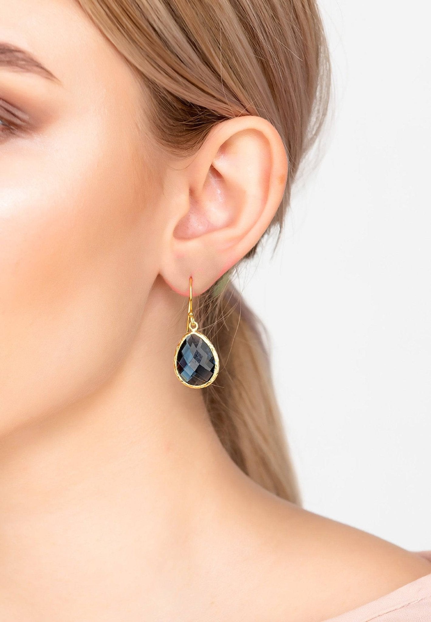 Petite Drop Earrings Dipped in Gold with Sapphire - Accessory101