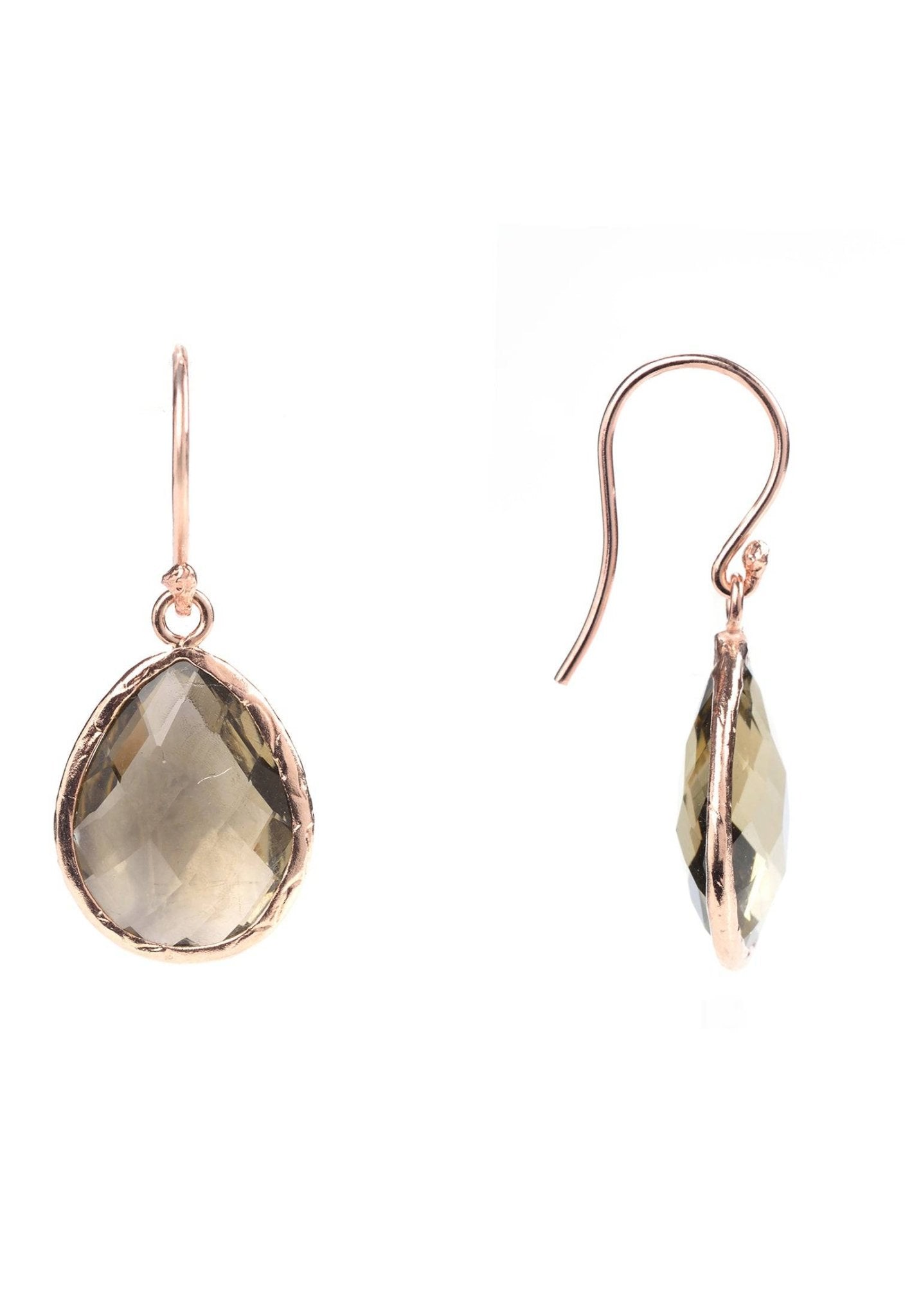 Petite Drop Earrings Dipped in Rose Gold with Smokey Quartz - Accessory101