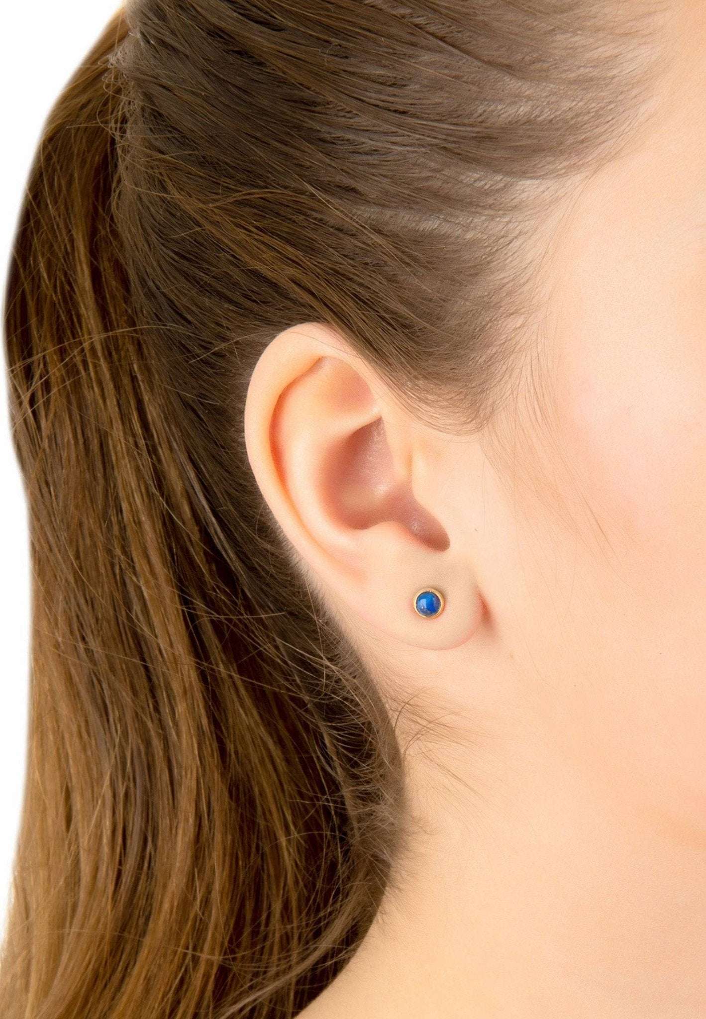 Petite Gemstone Stud Earrings Dipped in Gold with Lapis Lazuli