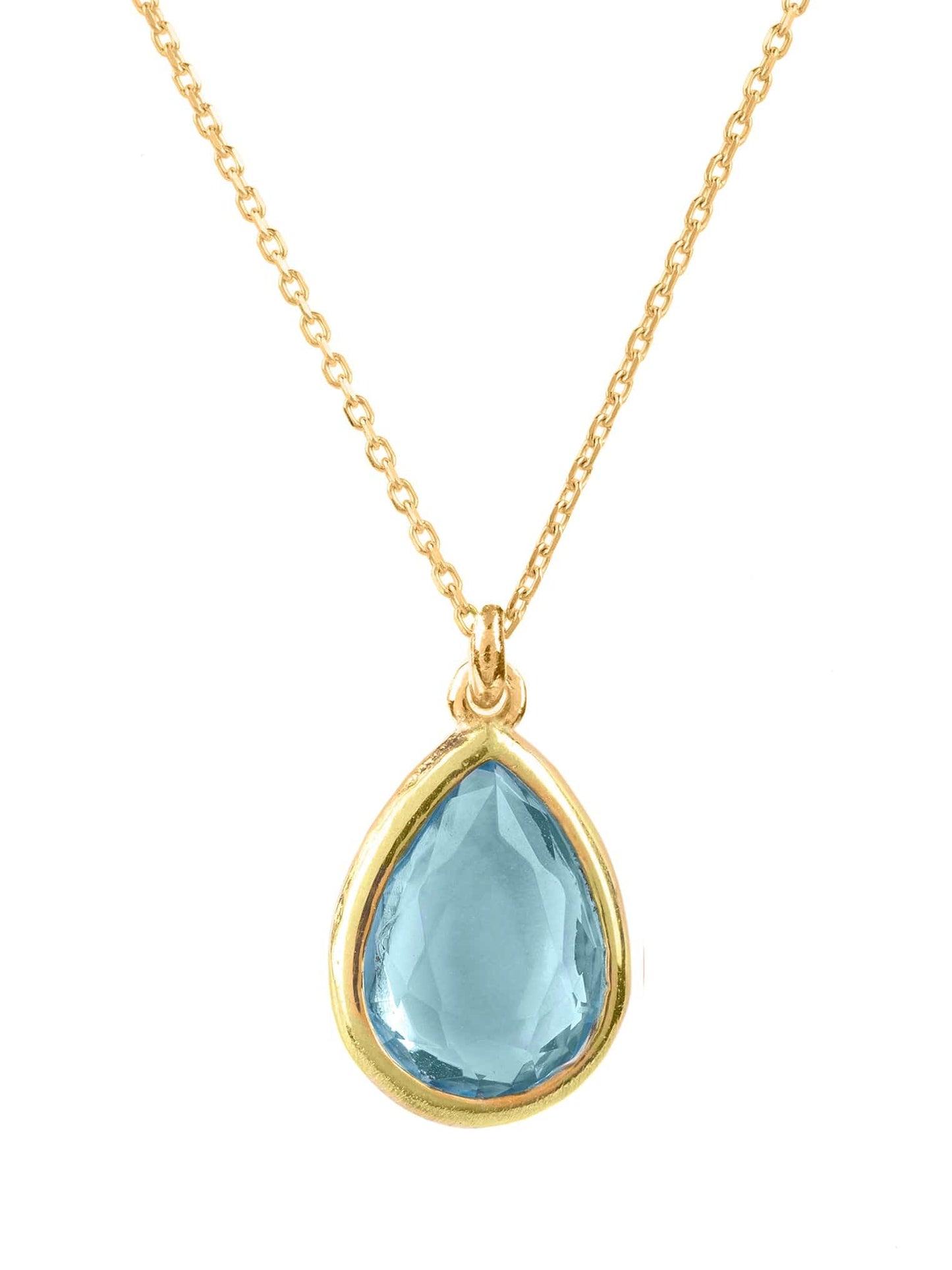 Pisa mini teardrop necklace gold blue topaz