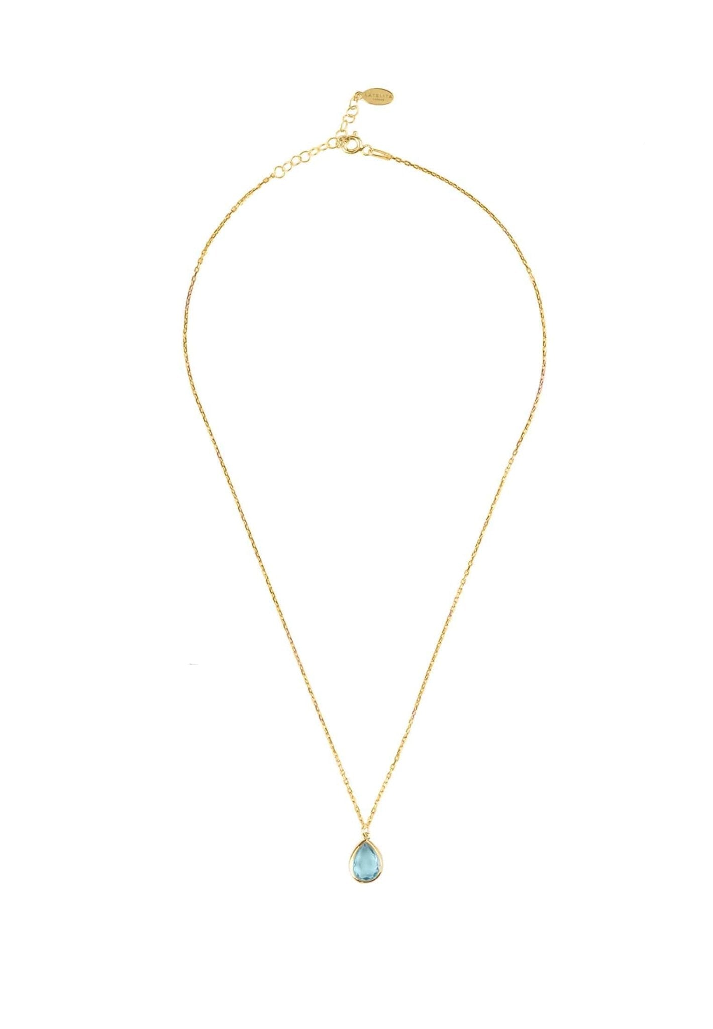 Pisa mini teardrop necklace gold blue topaz