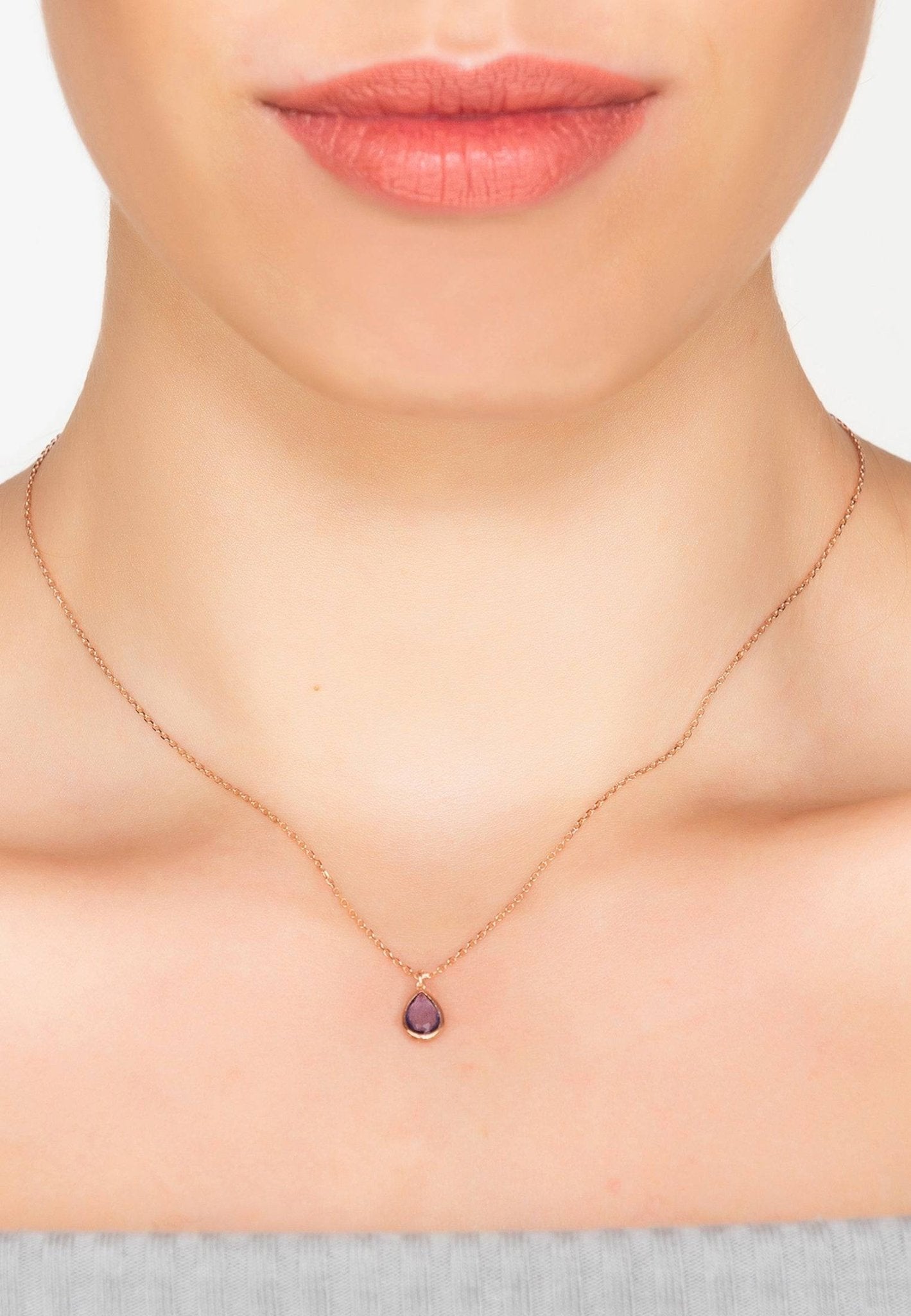 Pisa Necklace Dipped in Rosegold with Amethyst - Accessory101