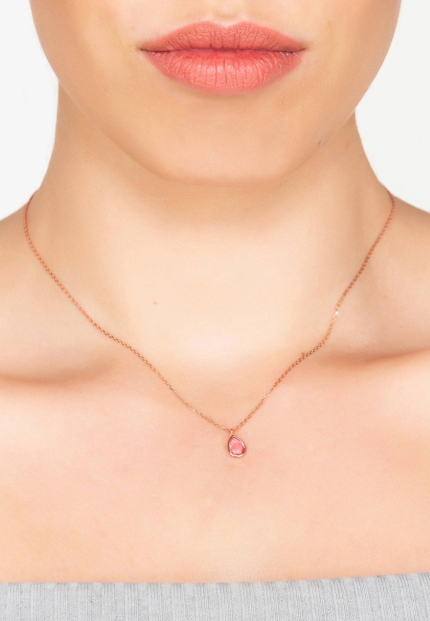 Pisa Teardrop Necklace Dipped in Rose Gold with Pink Tourmaline - Accessory101