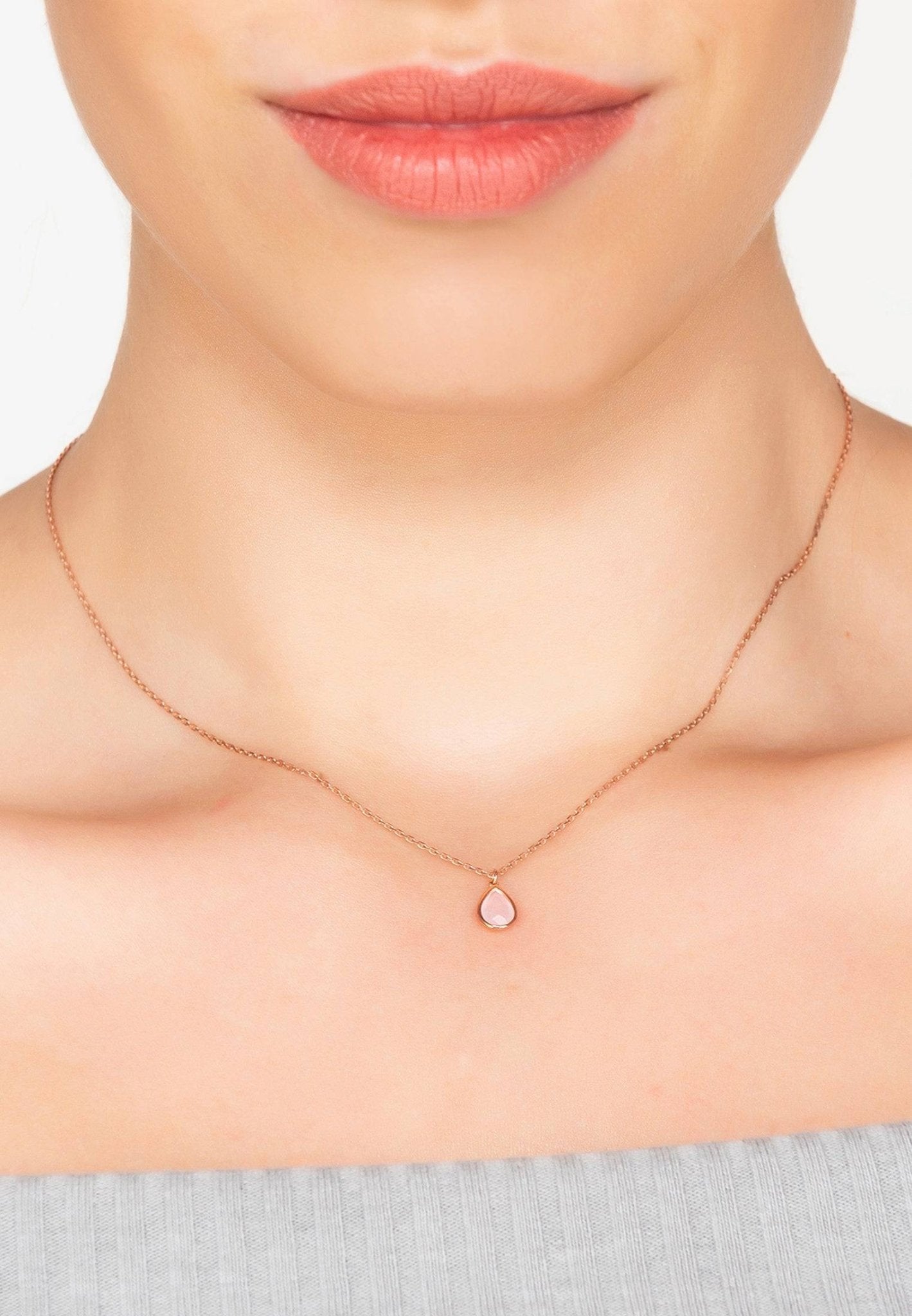 Pisa Mini Teardrop Necklace Dipped in Gold with Rose Quartz - Accessory101