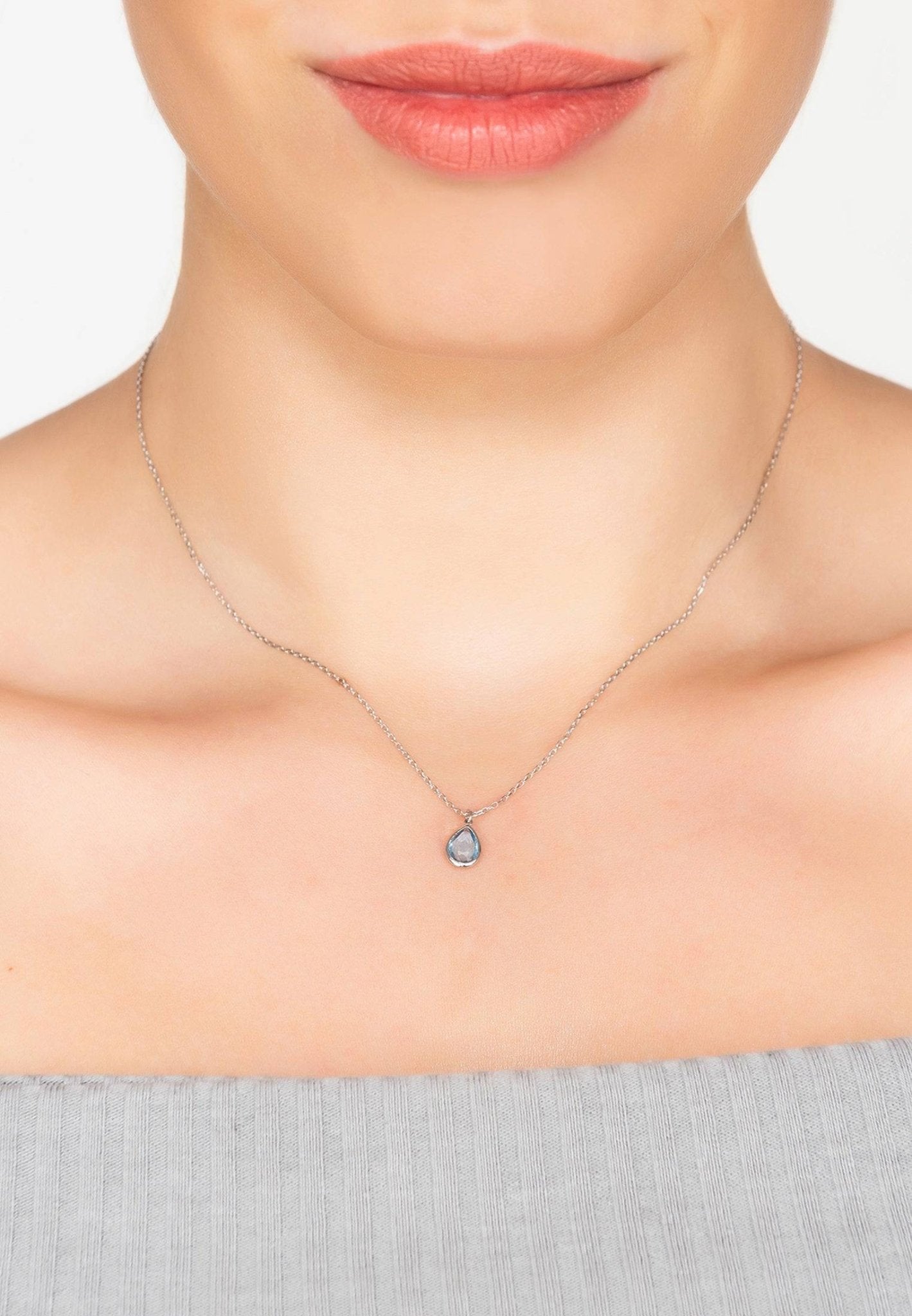 Teardrop Necklace in Silver with Blue Topaz - Accessory101