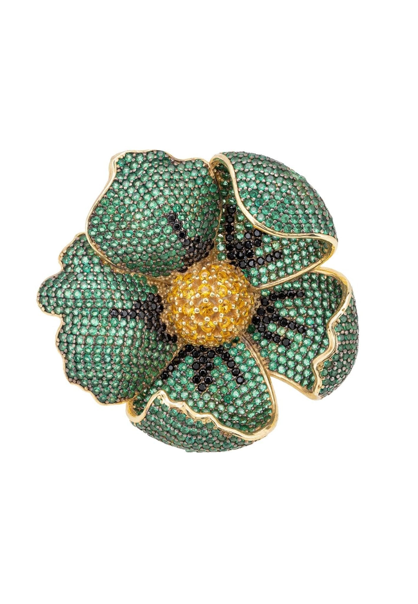 Poppy flower green ring gold