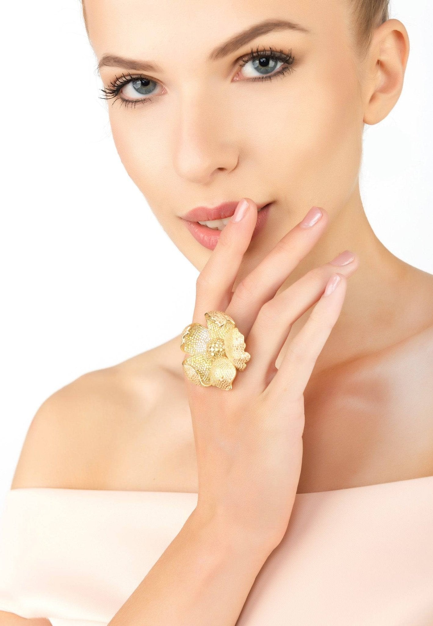 Poppy flower lemon ring gold
