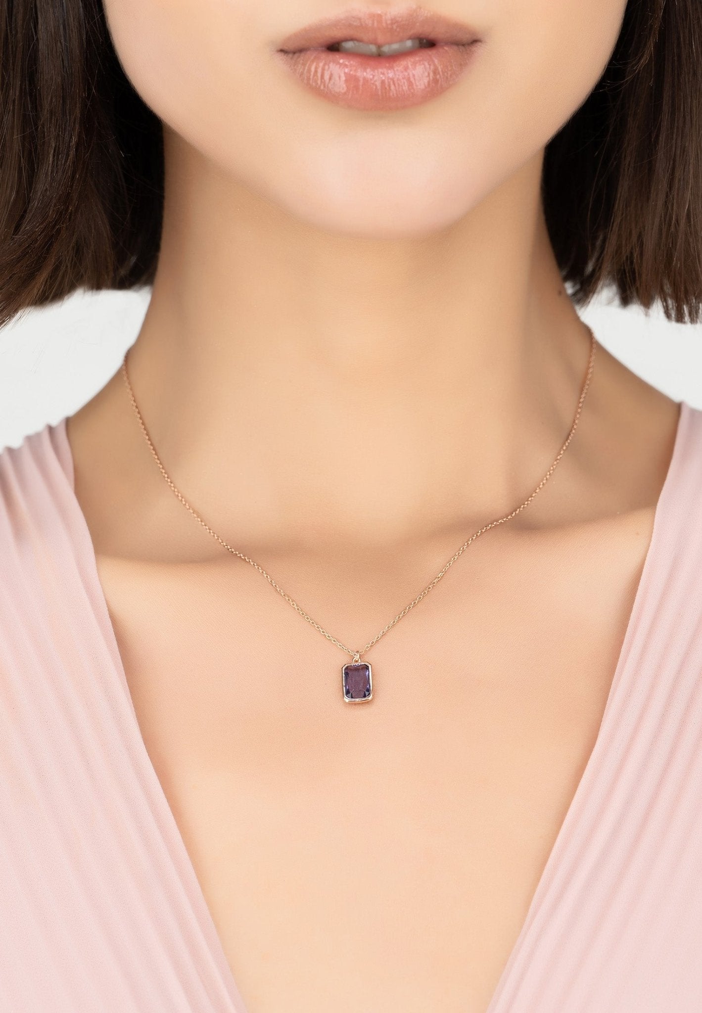 Portofino Necklace Dipped in Rose Gold Amethyst - Accessory101