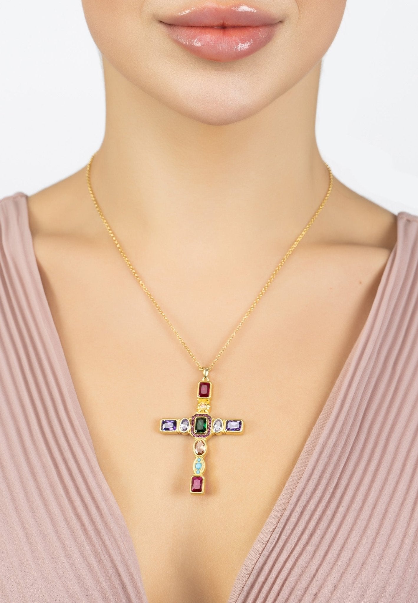 Santa maria extra large gemstone cross pendant