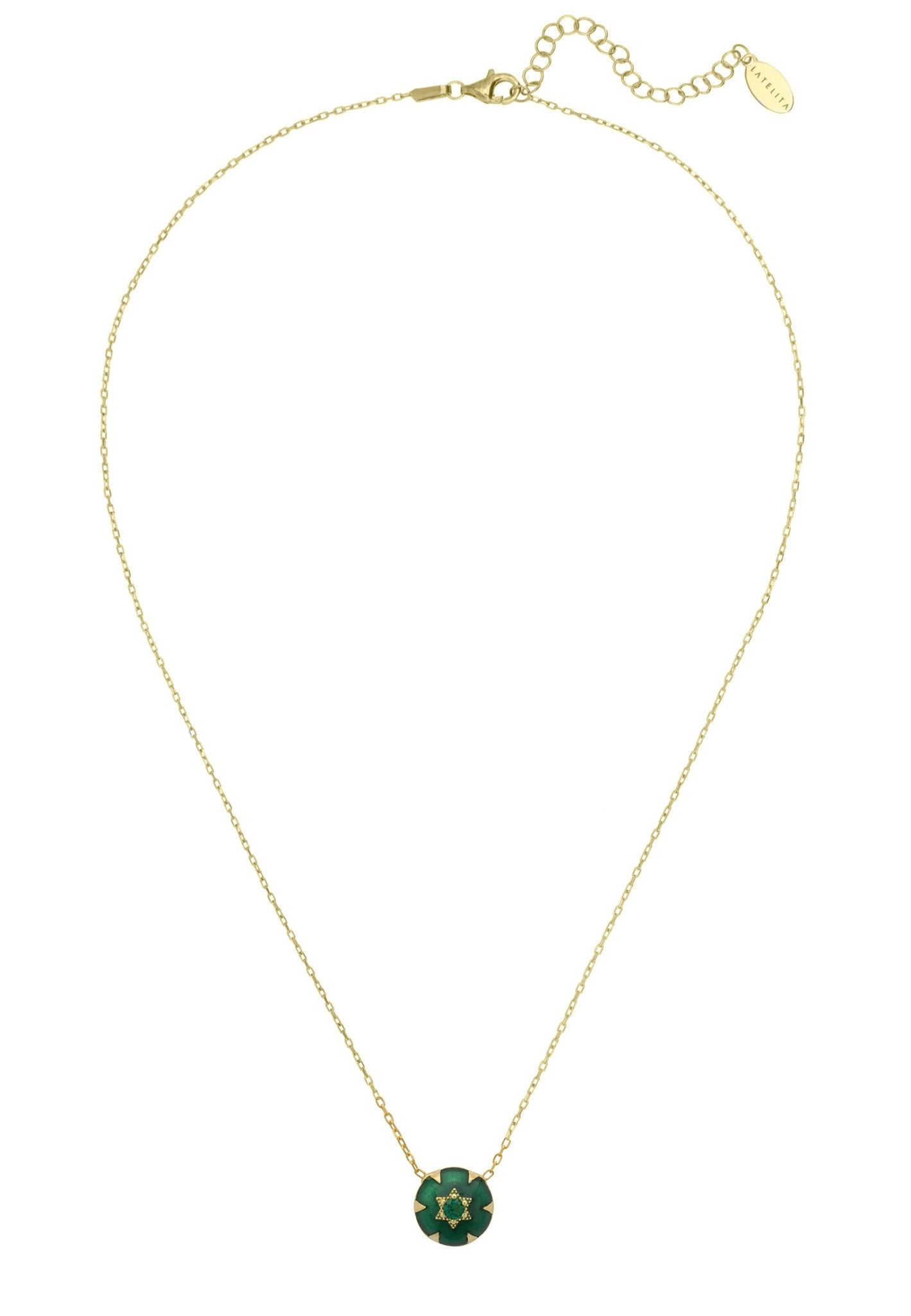 Star of David Pendant Necklace Dipped in Gold with Green Enamel - Accessory101