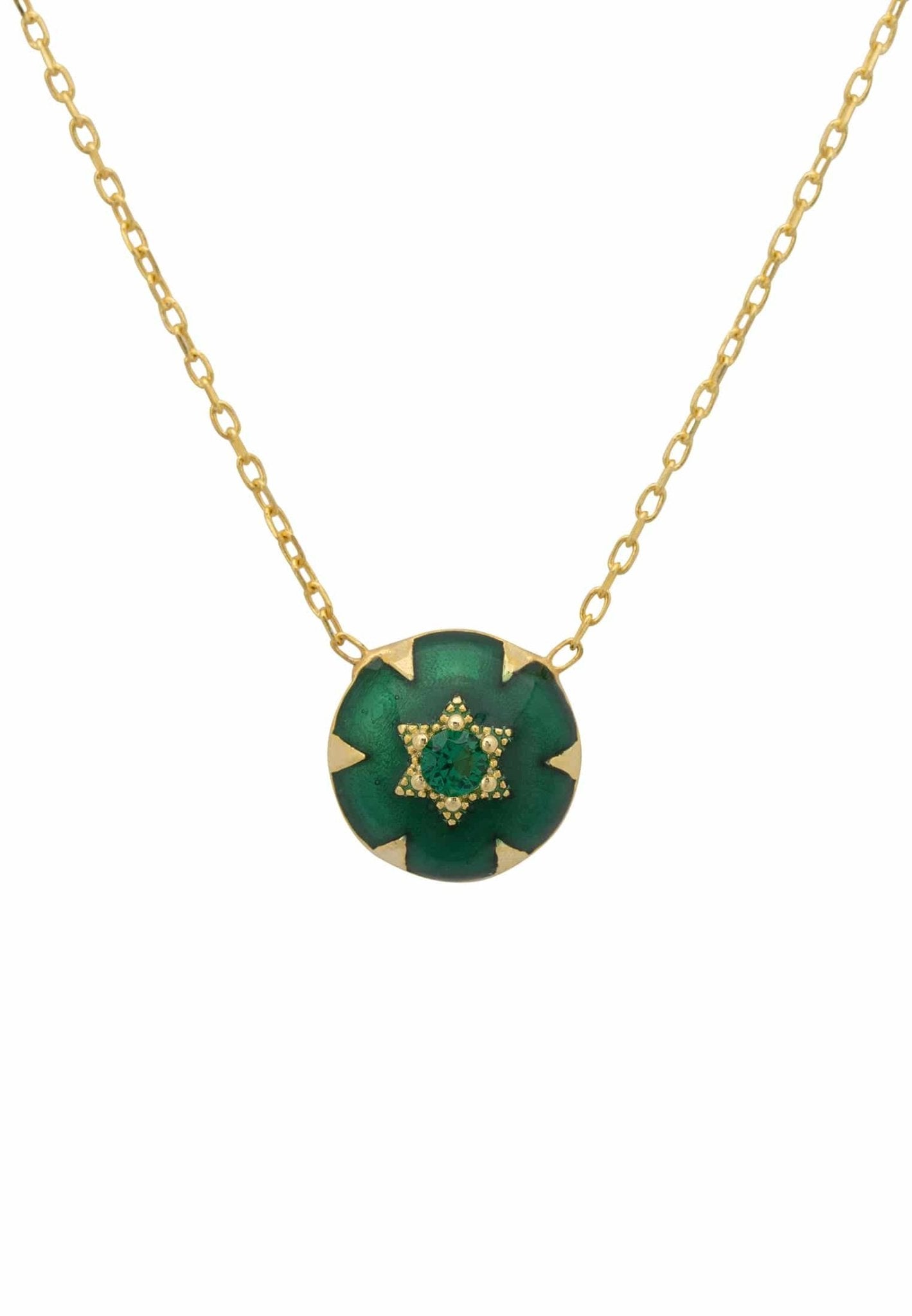 Star of David Pendant Necklace Dipped in Gold with Green Enamel - Accessory101