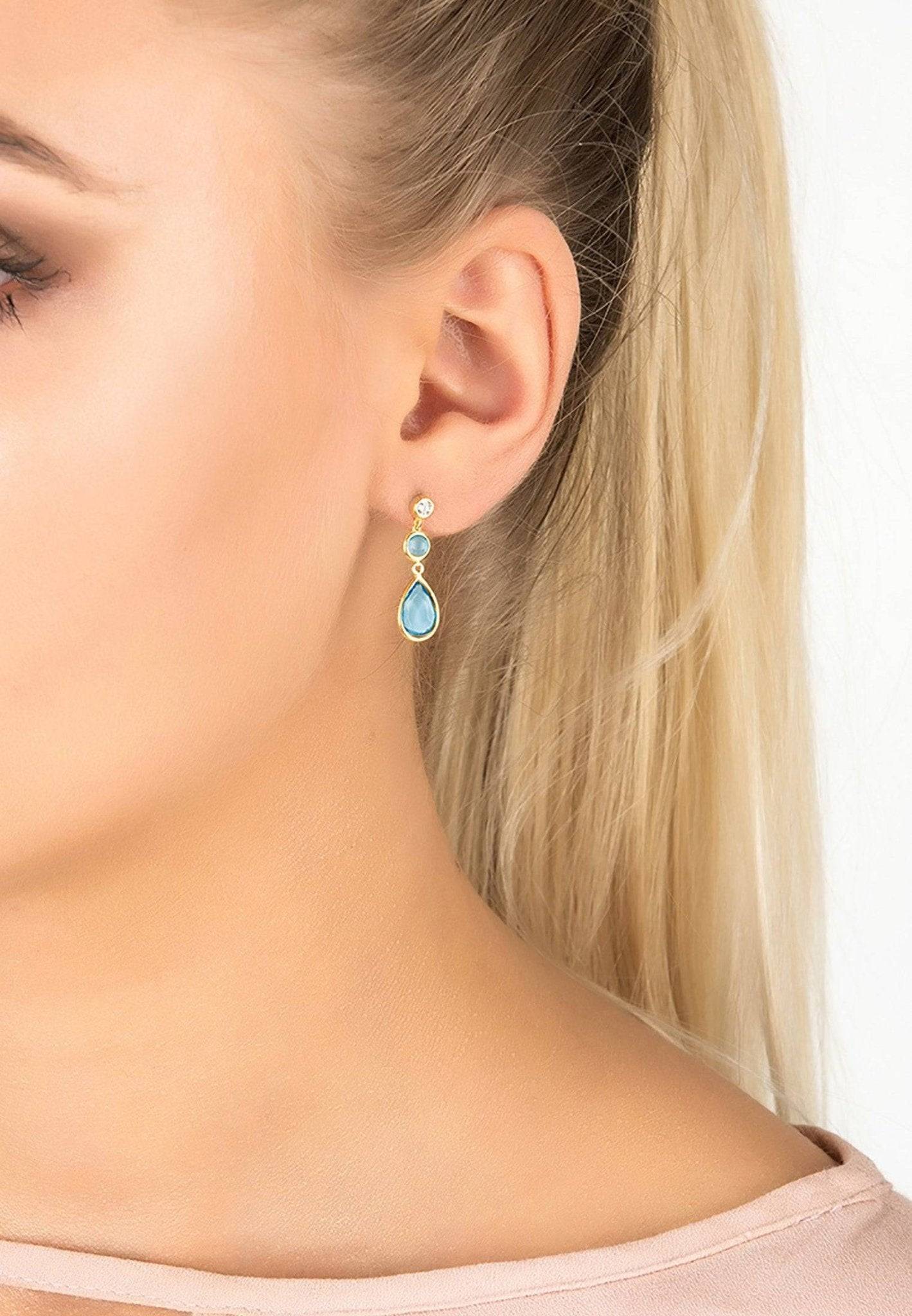 Tuscany Drop Earrings Dipped in Gold with Blue Topaz
