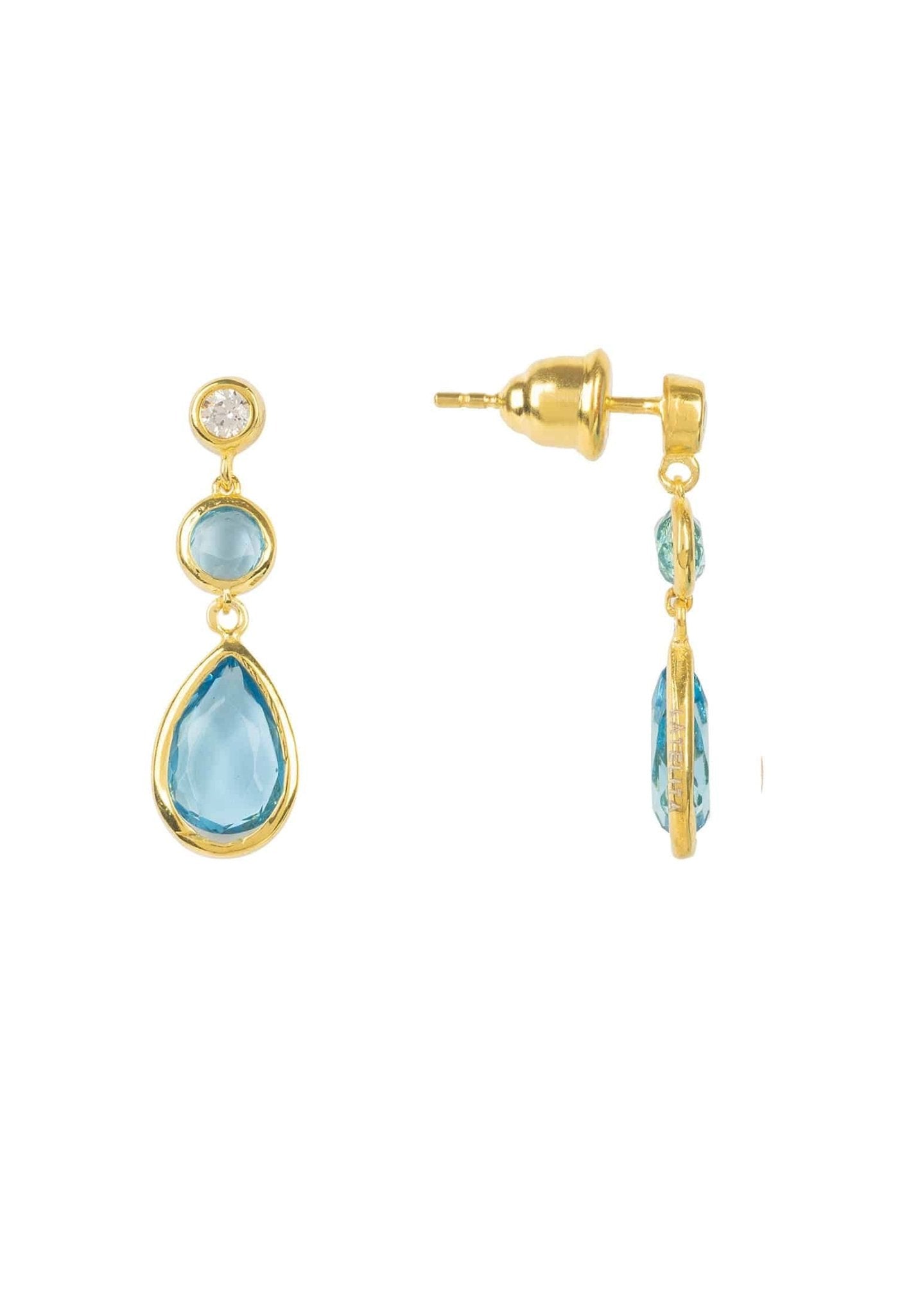 Tuscany Drop Earrings Dipped in Gold with Blue Topaz - Accessory101