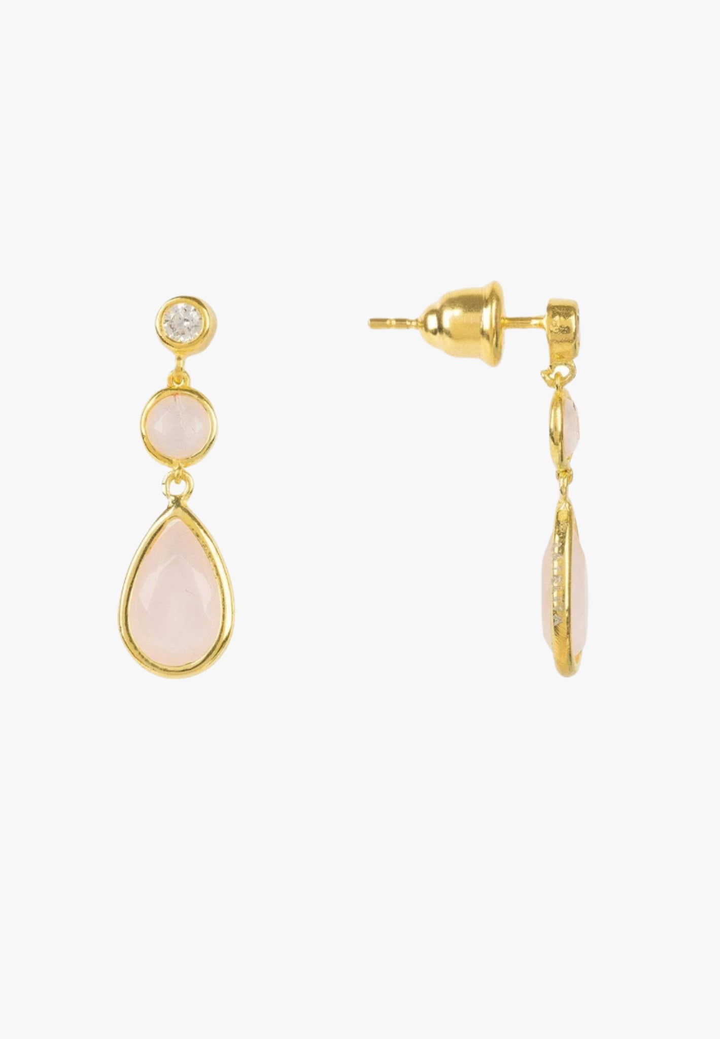 Tuscany gemstone drop earring gold rose quartz