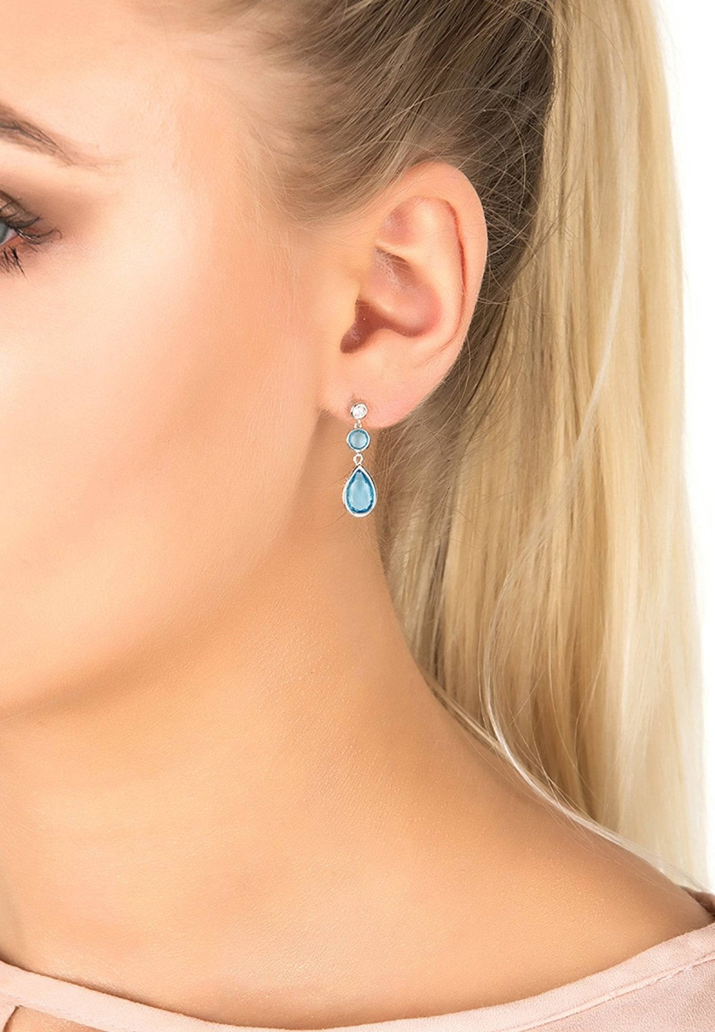 Tuscany gemstone drop earring silver blue topaz hydro