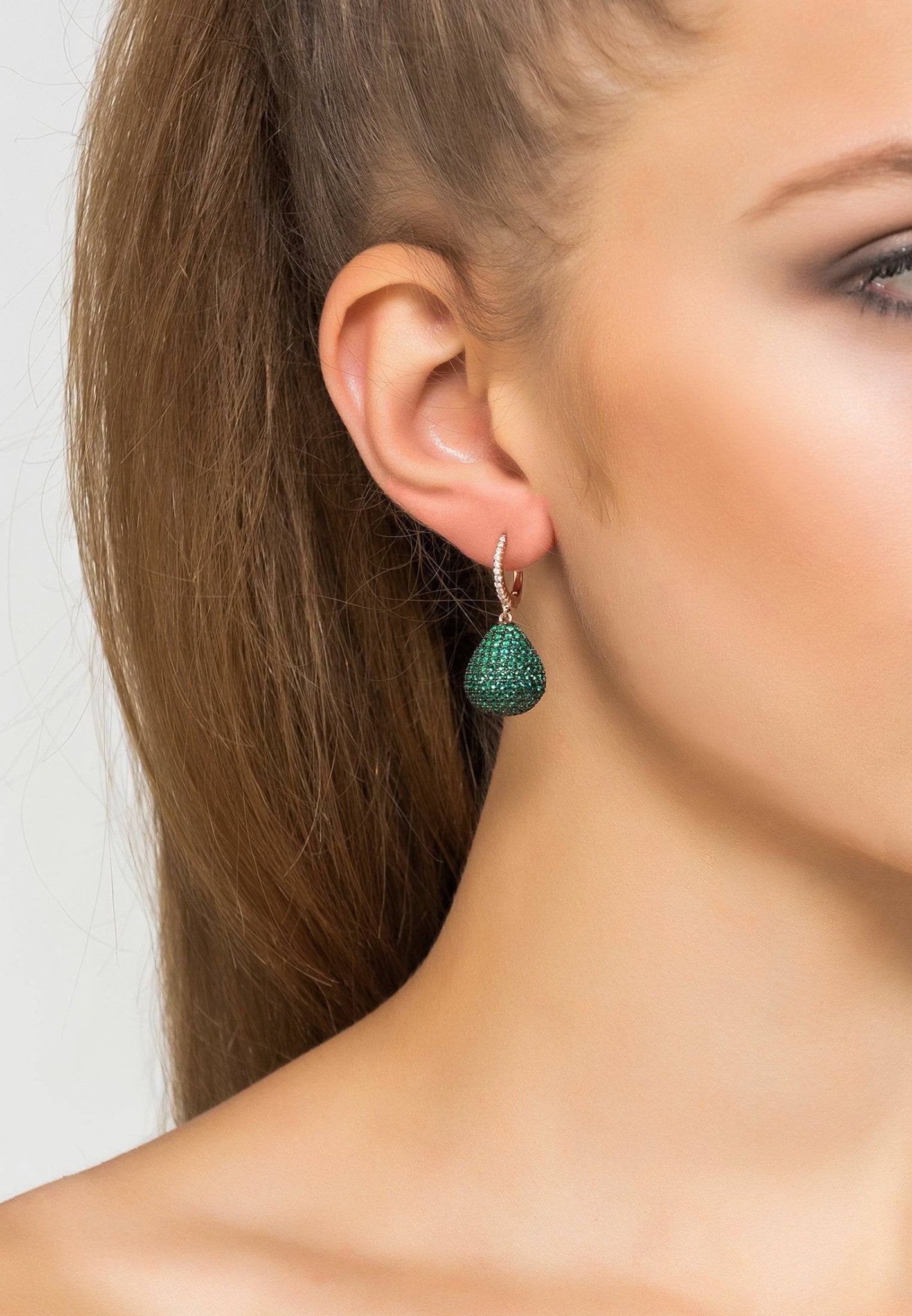 Valerie pear drop gemstone earrings rosegold