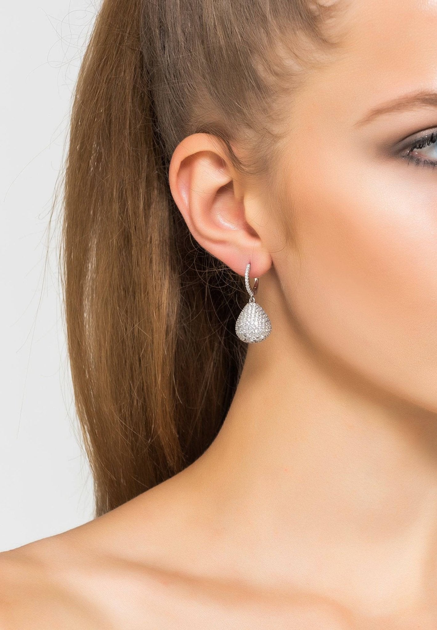 Valerie pear drop gemstone earrings silver white cz