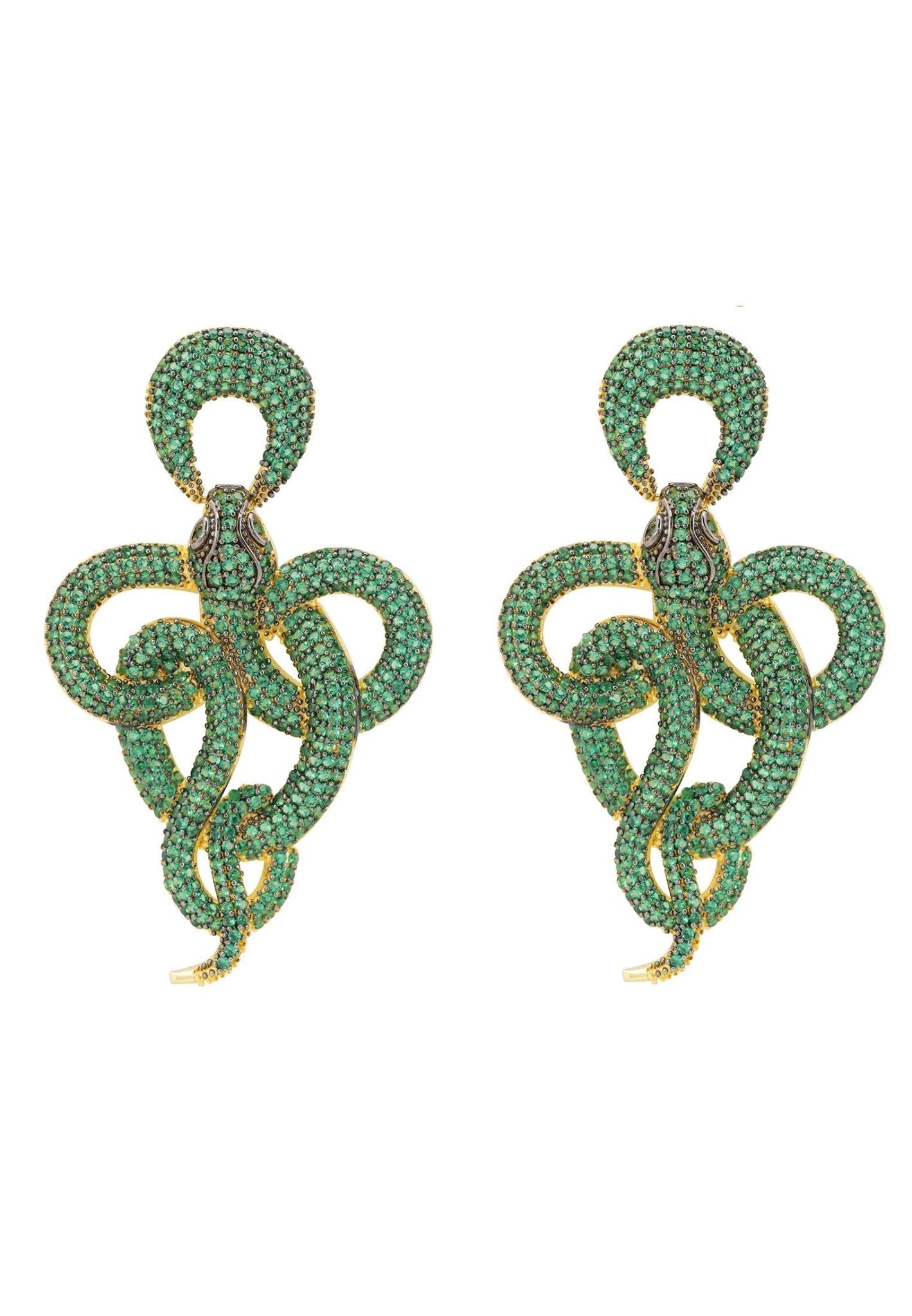 Viper snake drop earrings gold emerald