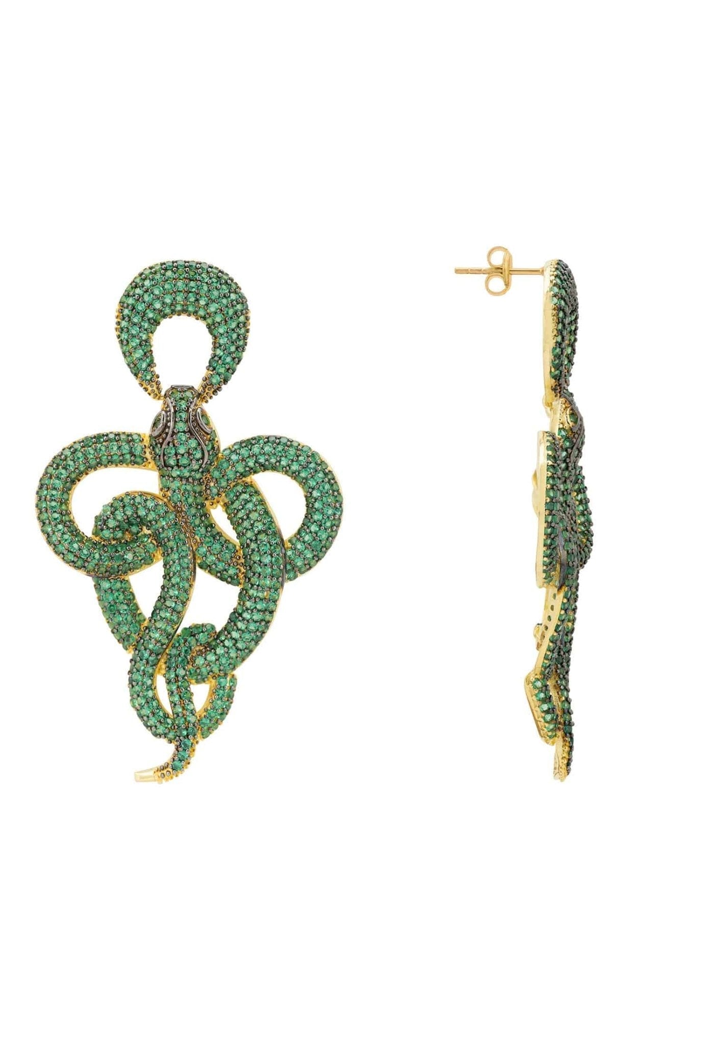 Viper snake drop earrings gold emerald