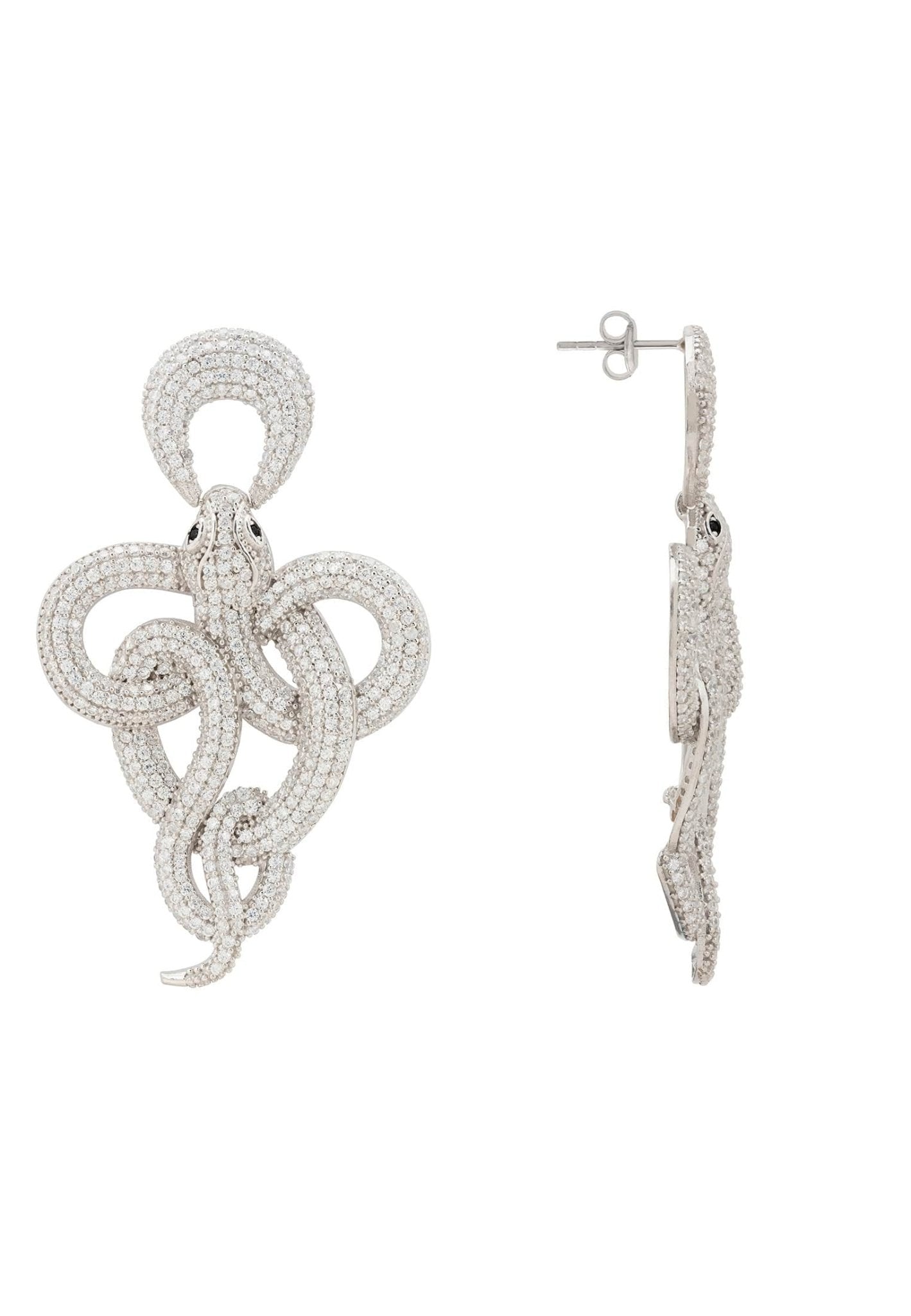 Viper snake drop earrings in silver white