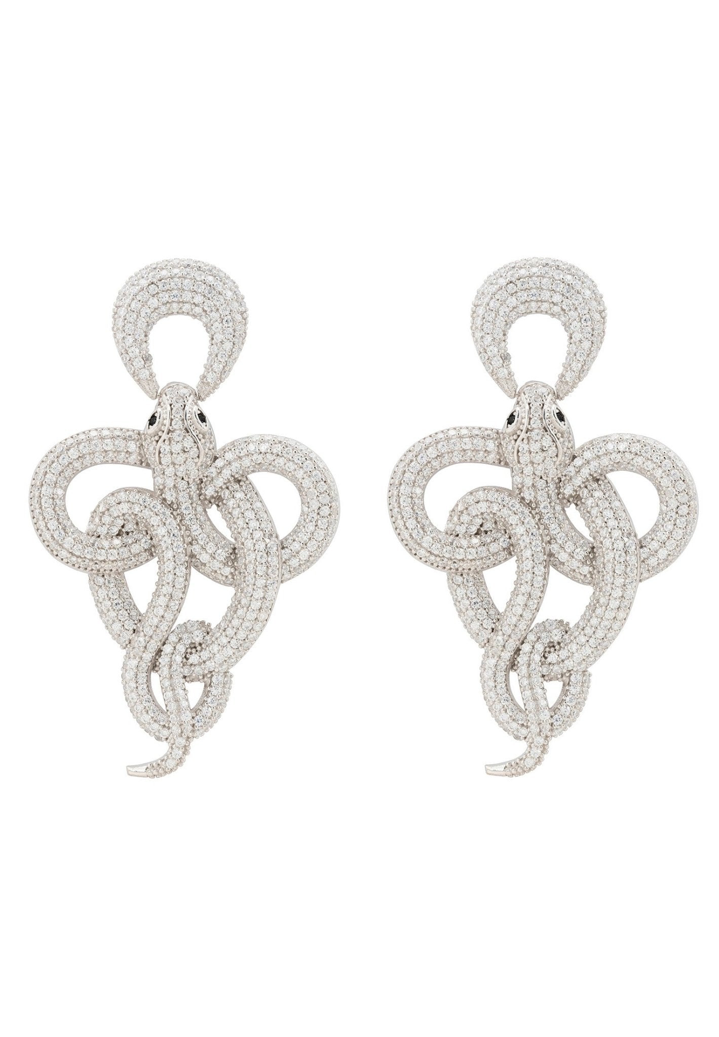 Viper snake drop earrings in silver white