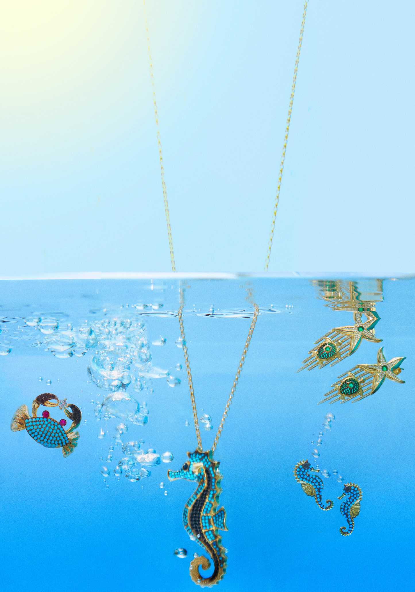 Seahorse turquoise earrings gold