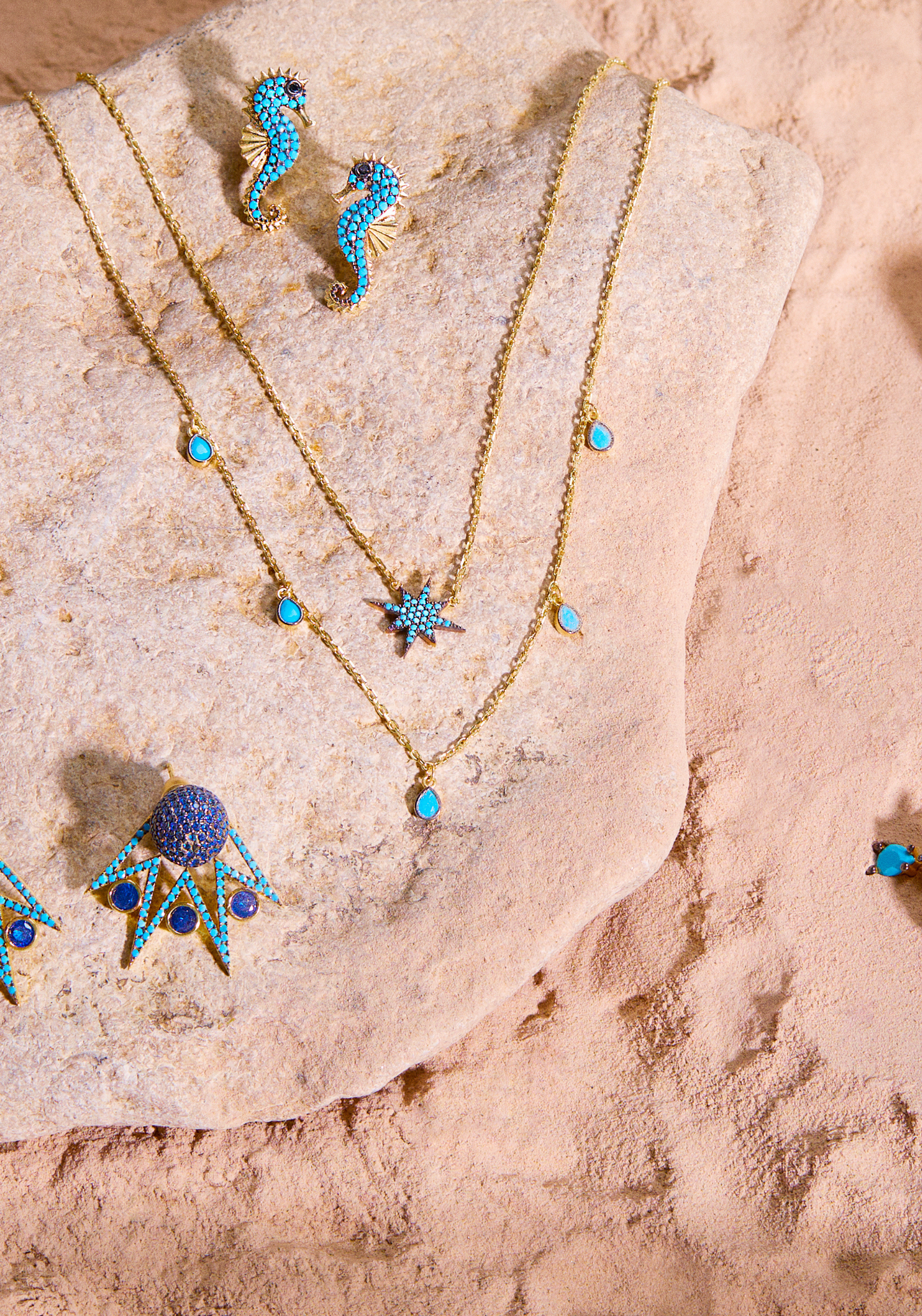 Seahorse turquoise earrings gold