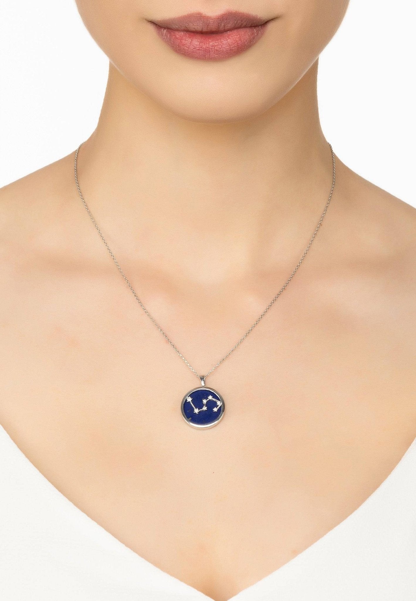 Leo Constellation Pendant Necklace in Silver with Lapis Lazuli - Accessory101