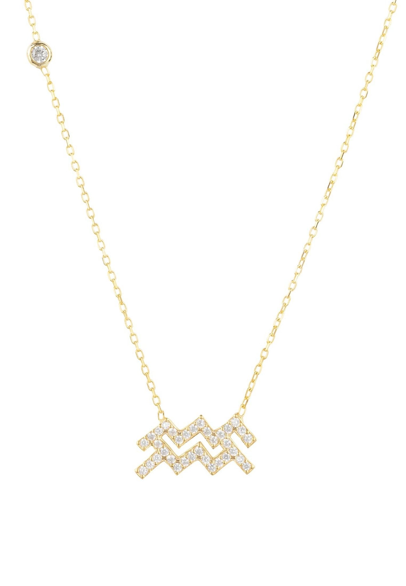 Aquarius Zodiac Necklace in Gold-Plated Silver - Accessory101