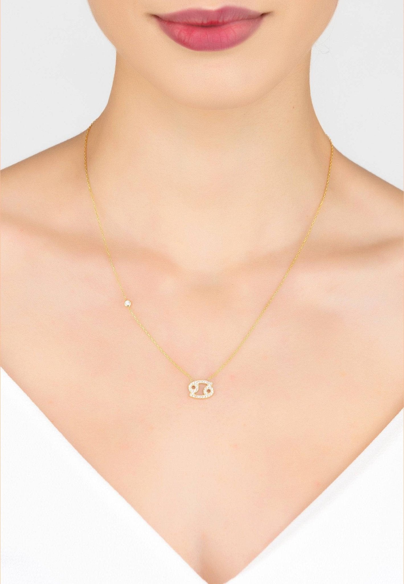 Cancer Zodiac Necklace Dipped in Gold and White Zircon - Accessory101