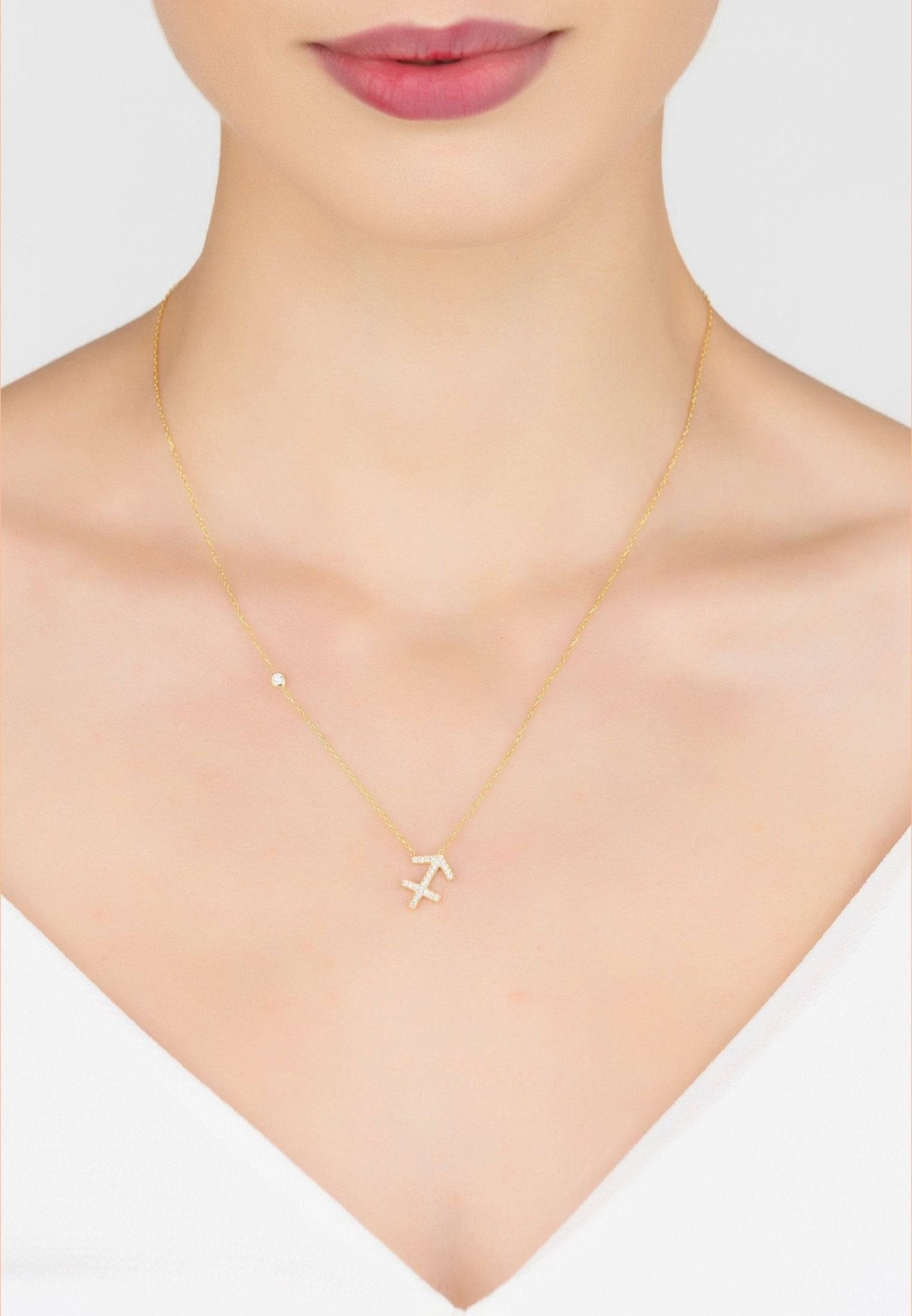 Sagittarius Zodiac Necklace Dipped in Gold and White Zircon - Accessory101