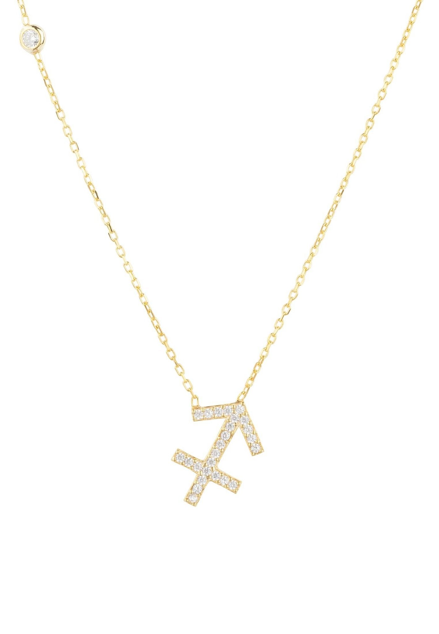 Sagittarius Zodiac Necklace Dipped in Gold and White Zircon - Accessory101