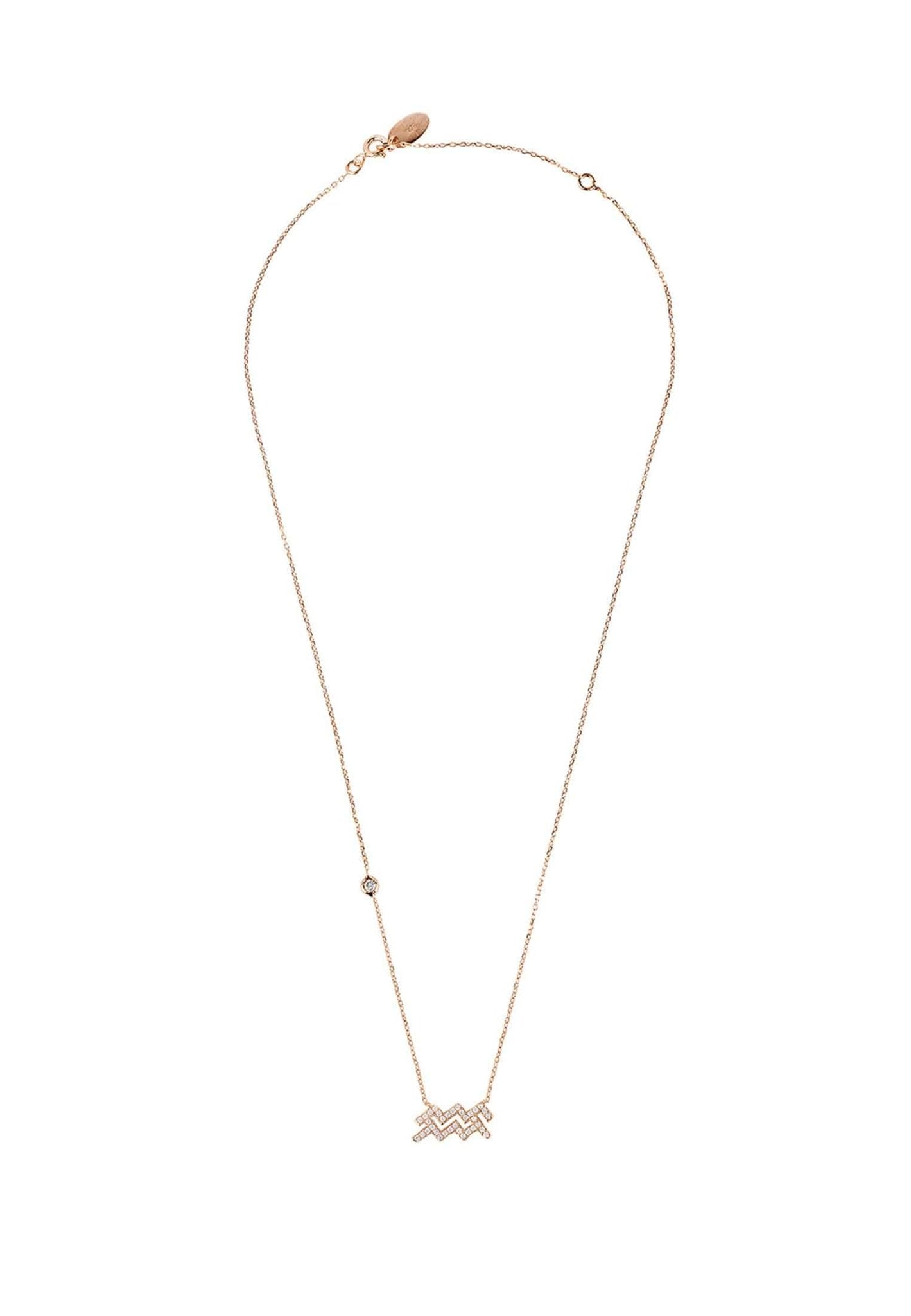 Aquarius Zodiac Necklace Dipped in Rose Gold with White Zircons - Accessory101