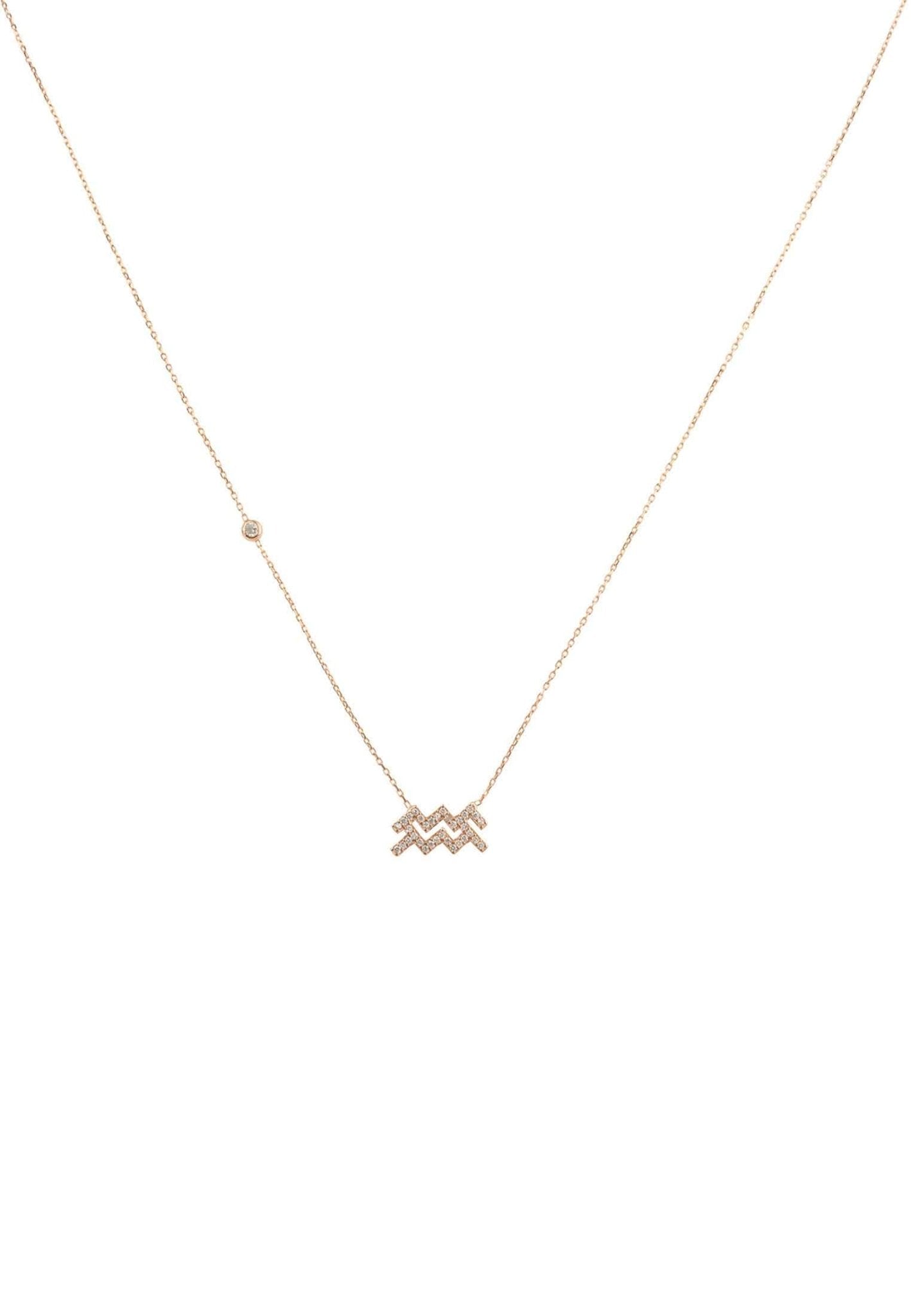 Aquarius Zodiac Necklace Dipped in Rose Gold with White Zircons - Accessory101