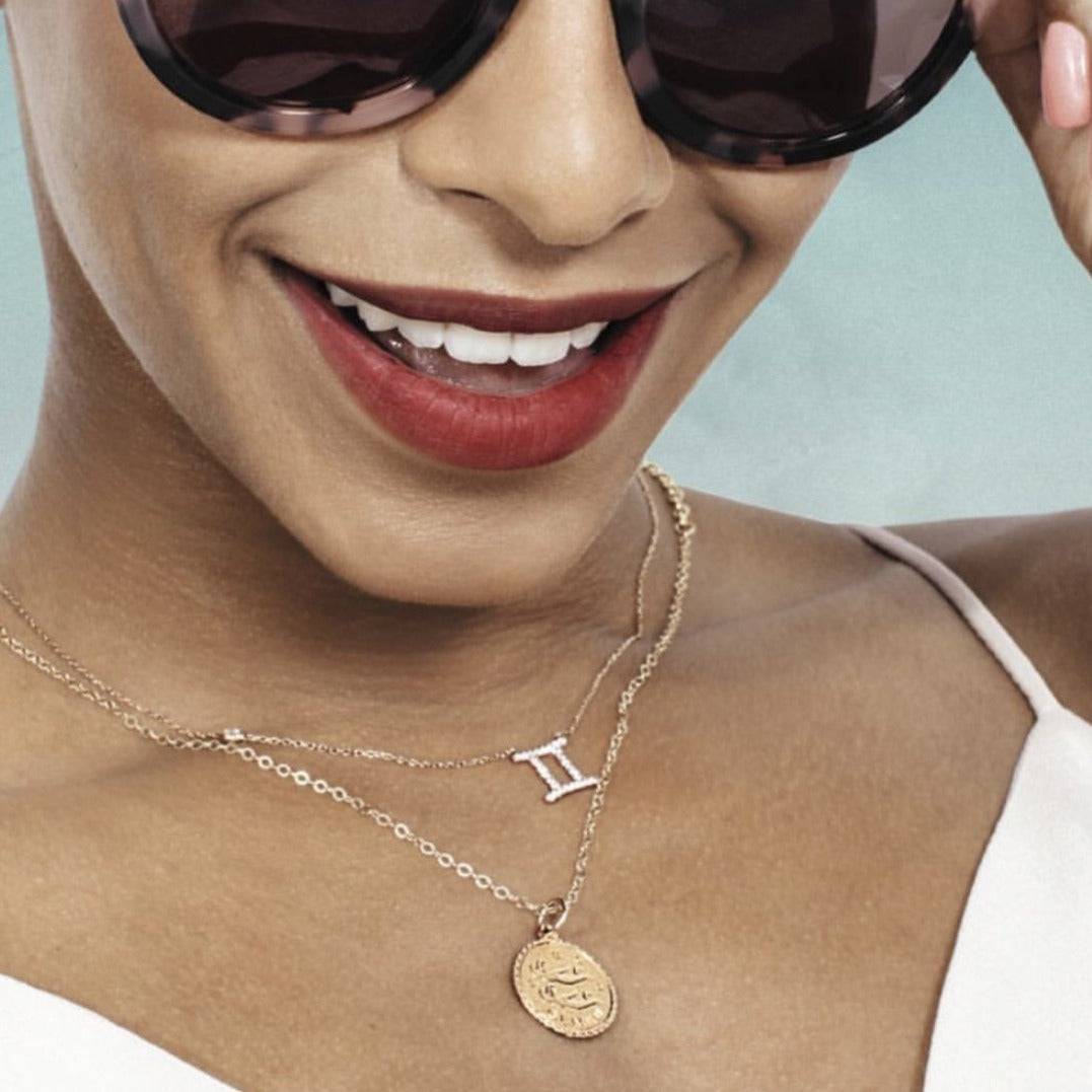 Gemini Zodiac Necklace Dipped in Rose Gold Zircon - Accessory101