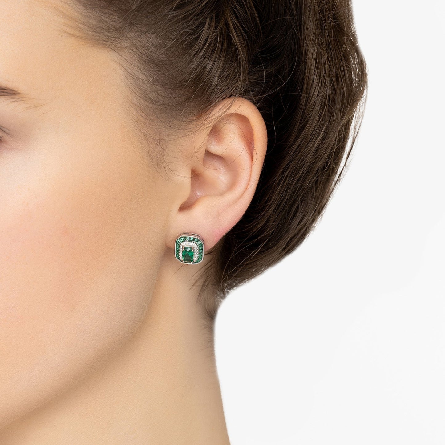 Great Gatsby Stud Earrings in Emerald Silver - Accessory101