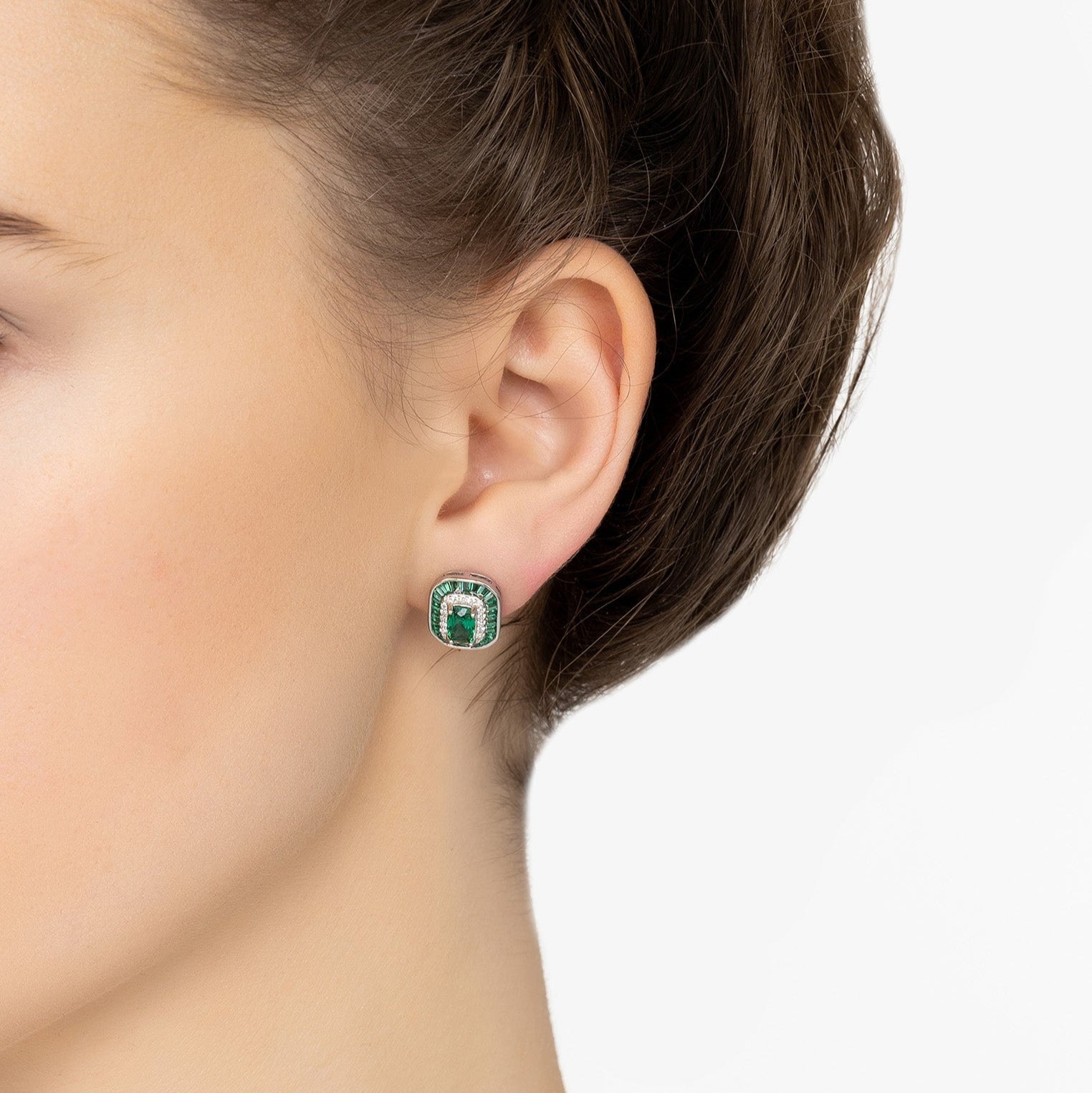 Great Gatsby Stud Earrings in Emerald Silver - Accessory101