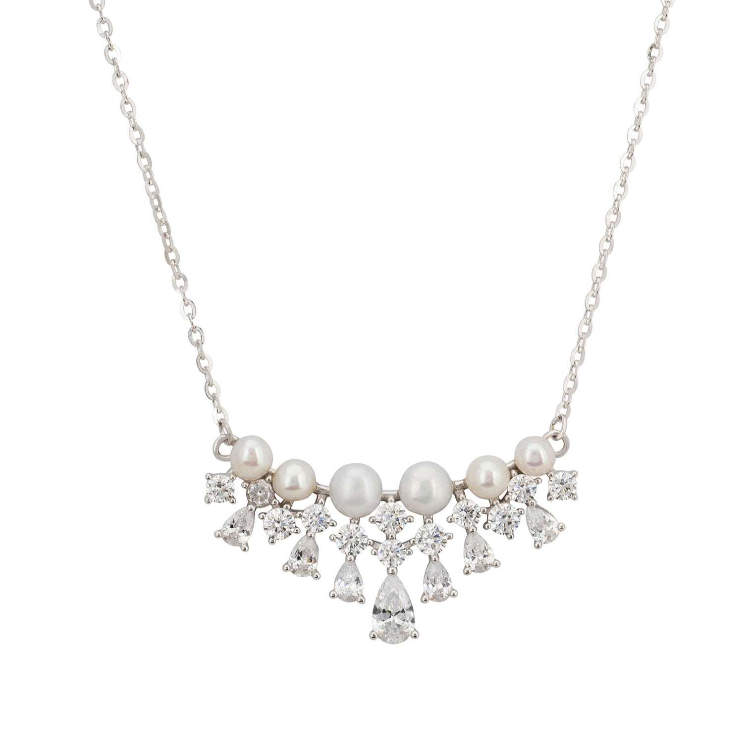 Lace and Pearls Necklace in Silver - Accessory101