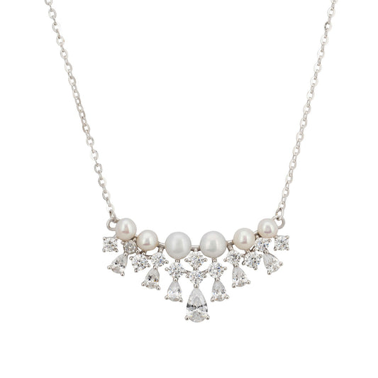 Lace and Pearls Necklace in Silver - Accessory101