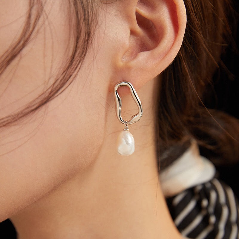 Organic Pearl Dangle Earrings in Gold Vermeil