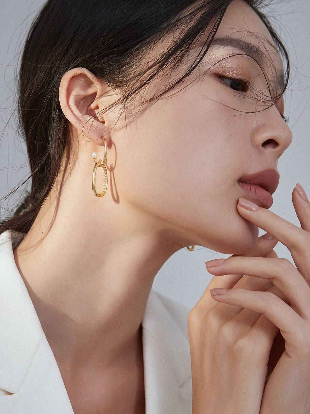 Geometric Pearl Hoop Earrings in Gold Vermeil