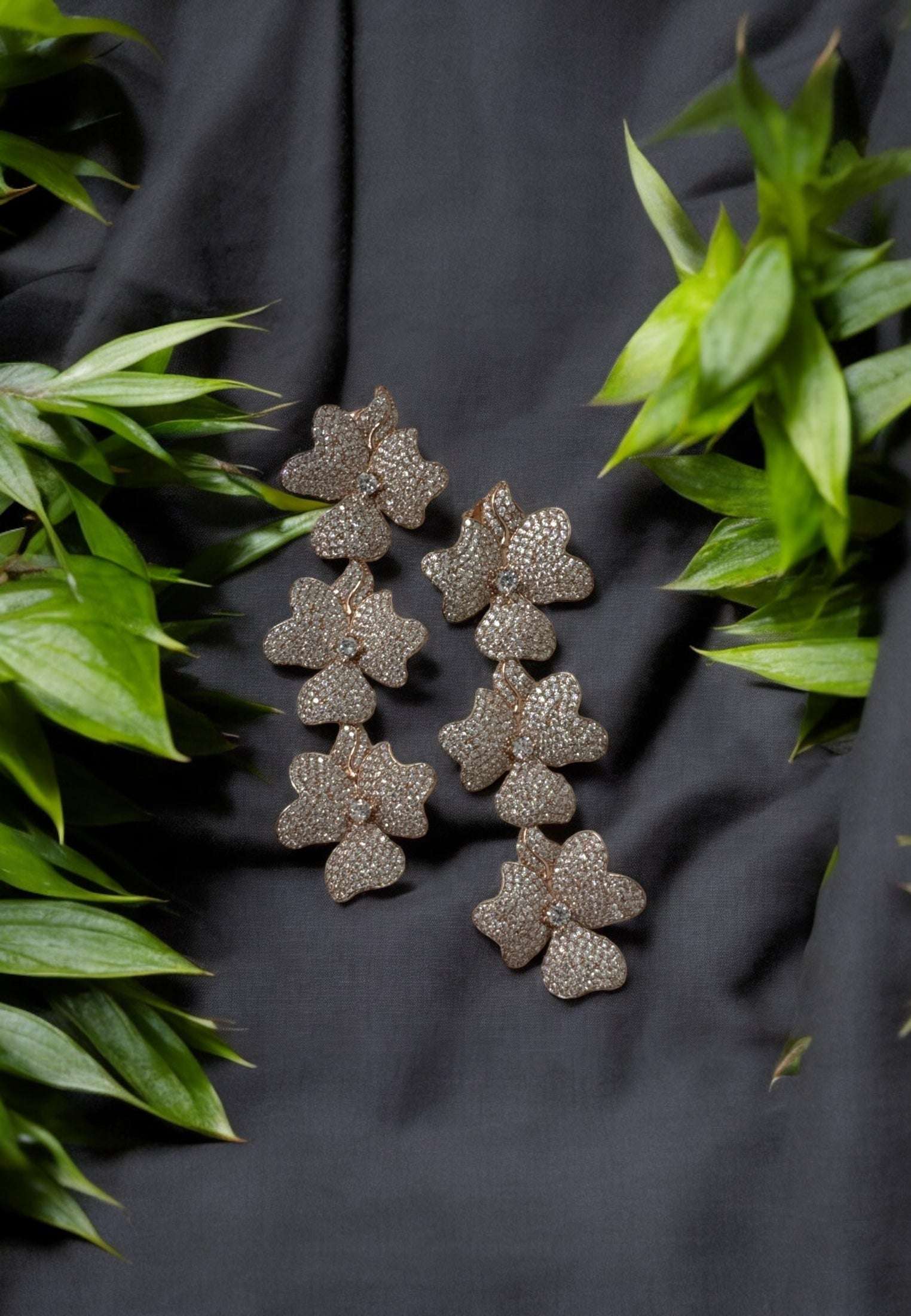Jasmine flower triple drop earrings rosegold