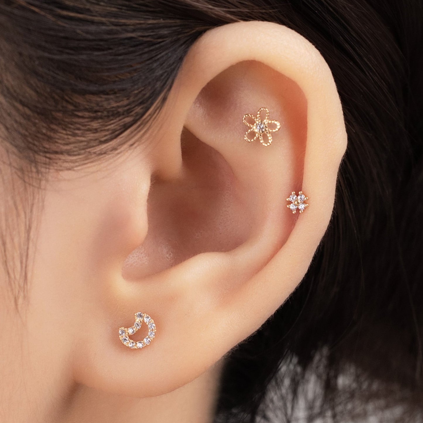 Four-Leaf Clover Piercing in Yellow Gold with Cubic Zirconia