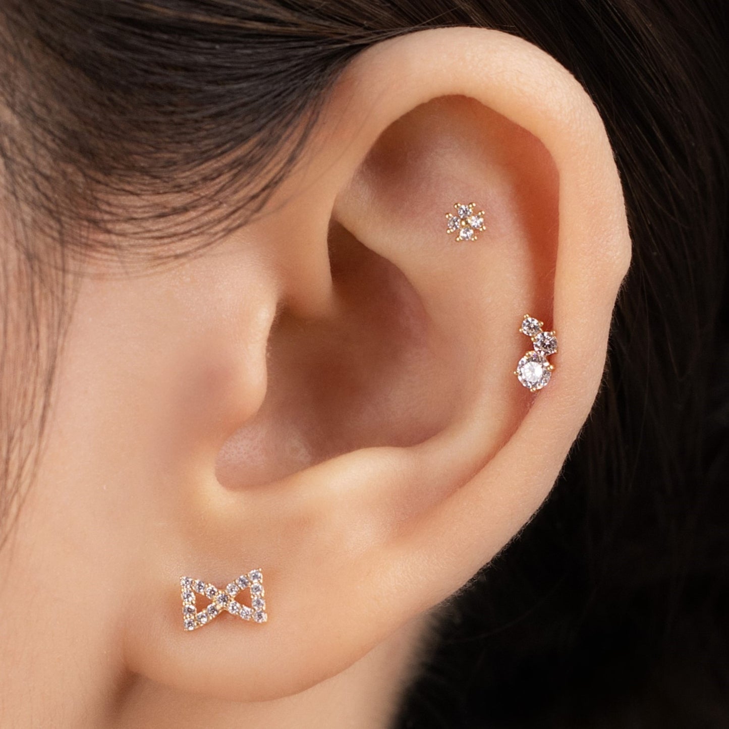 Four-Leaf Clover Piercing in Yellow Gold with Cubic Zirconia