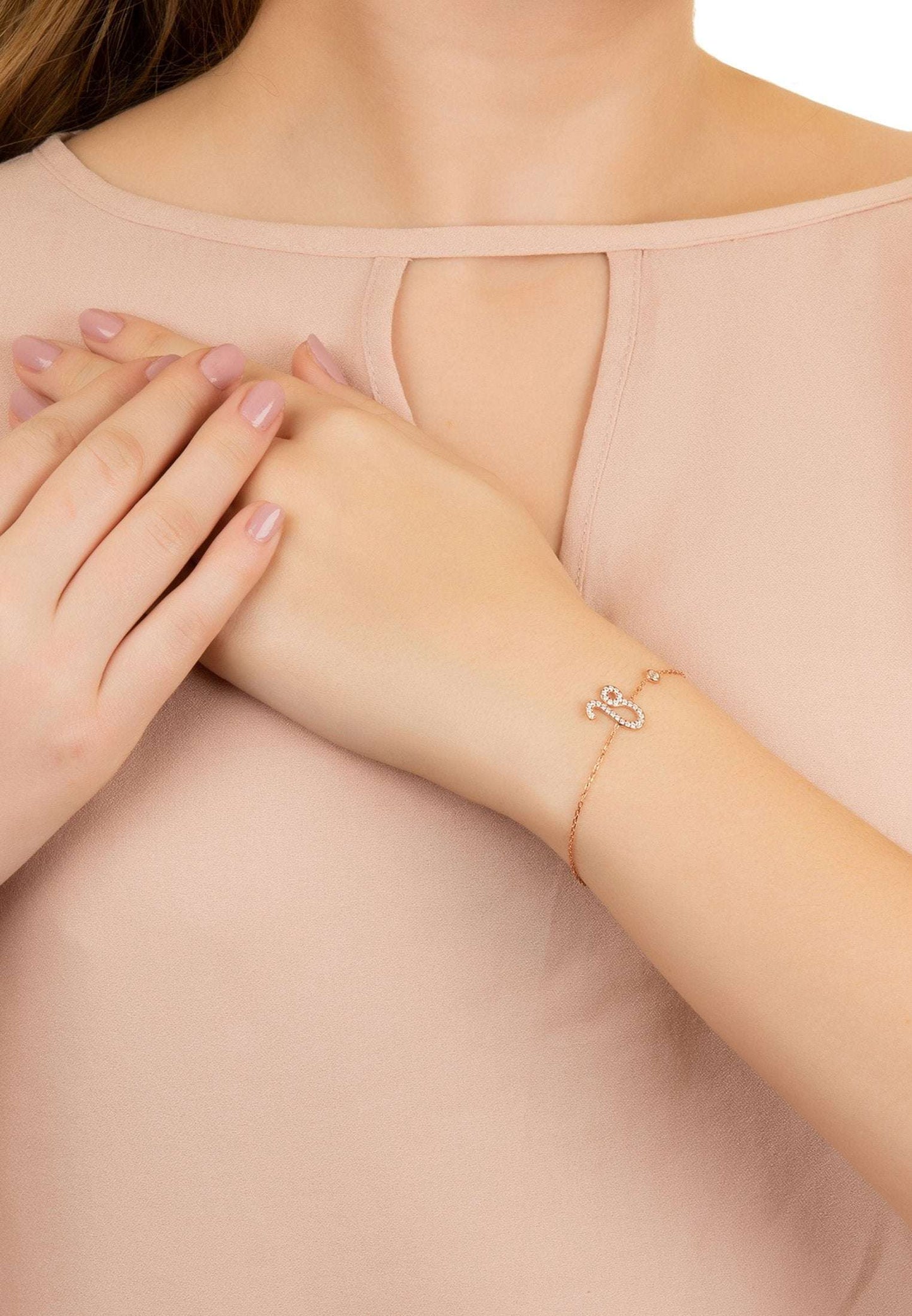 Leo Zodiac Bracelet Dipped in Rose Gold with White Zircon