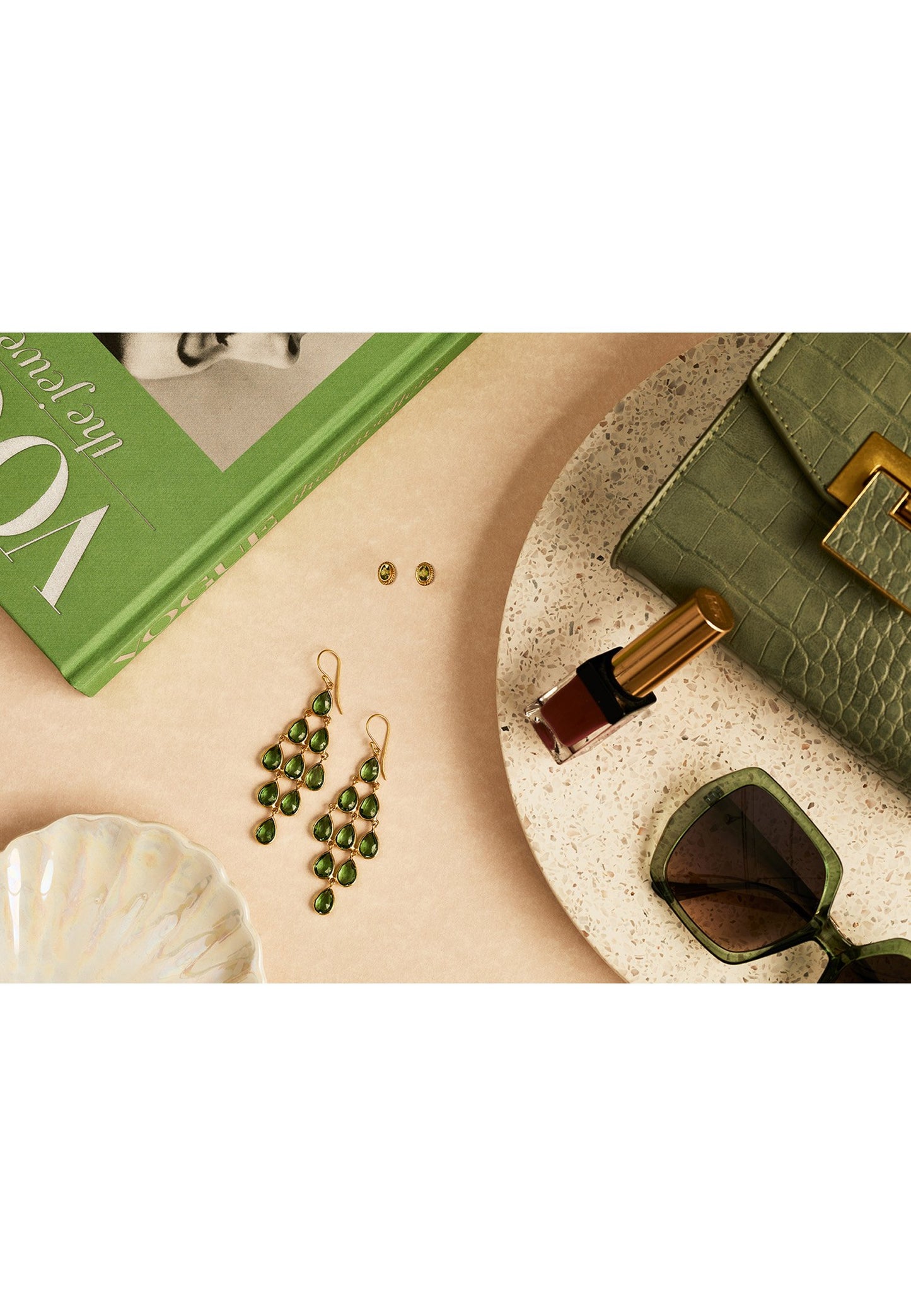 Erviola gemstone cascade earrings gold peridot