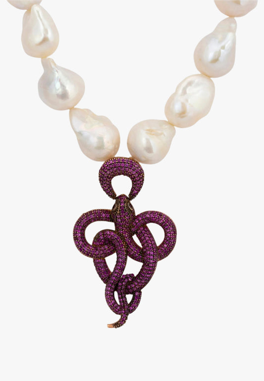 Viper snake baroque pearl statement necklace rosegold